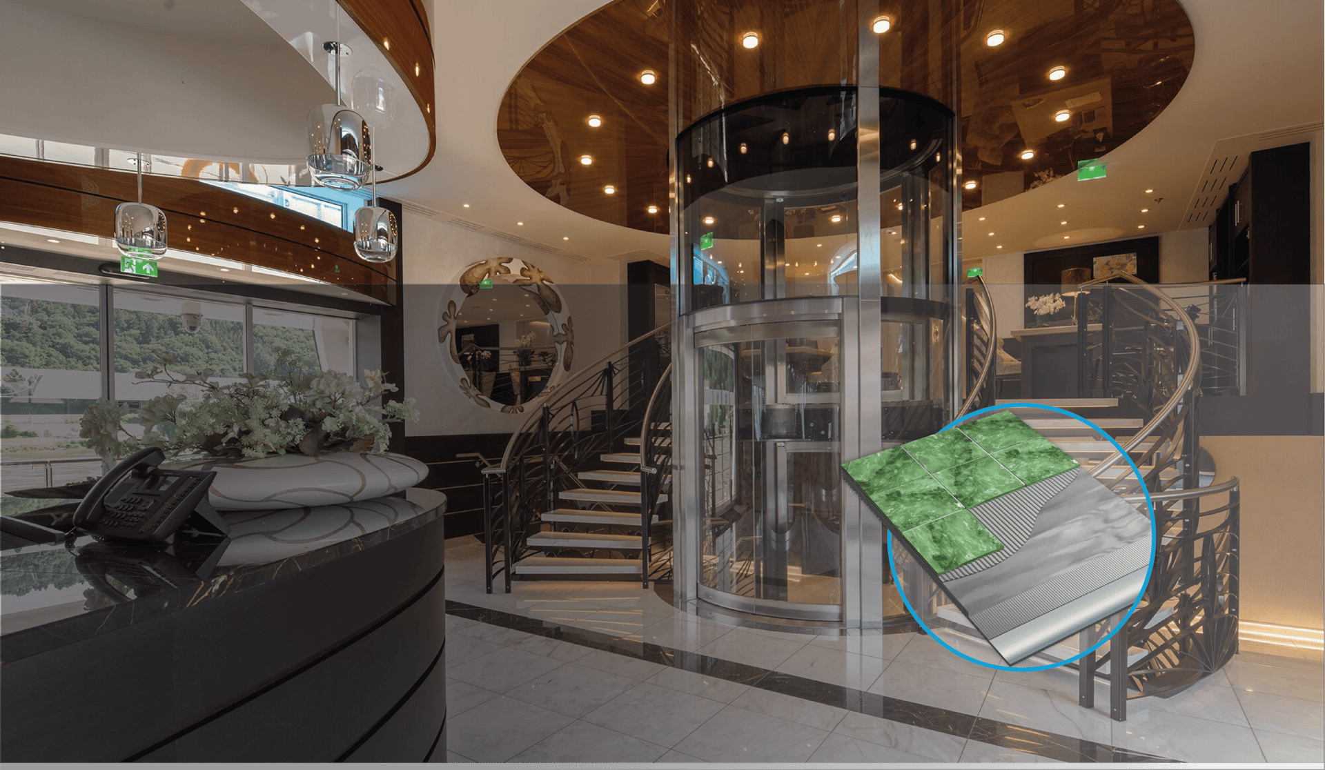 an abstract photo of a curved building with a blue sky in the background