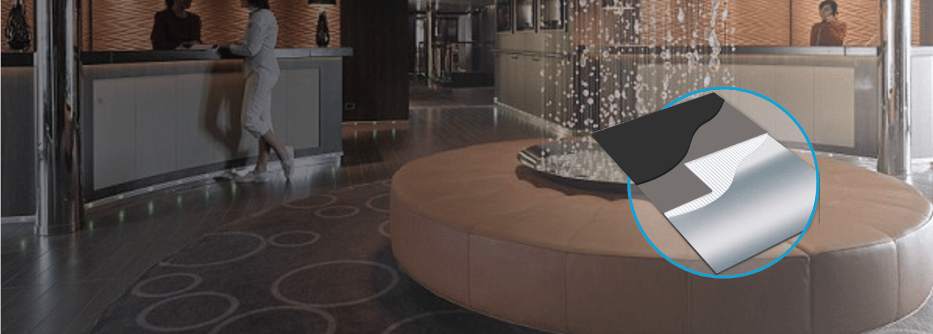 an abstract photo of a curved building with a blue sky in the background