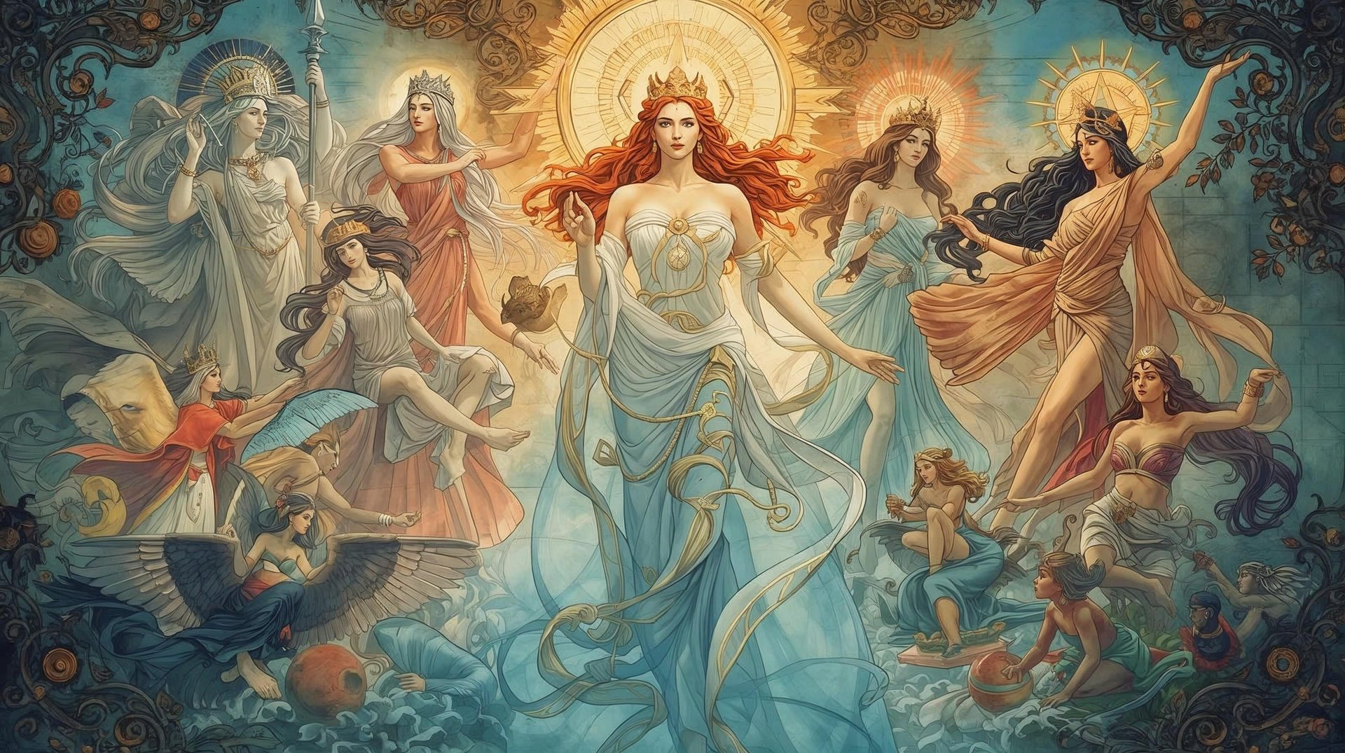 Statues hold up a large globe.