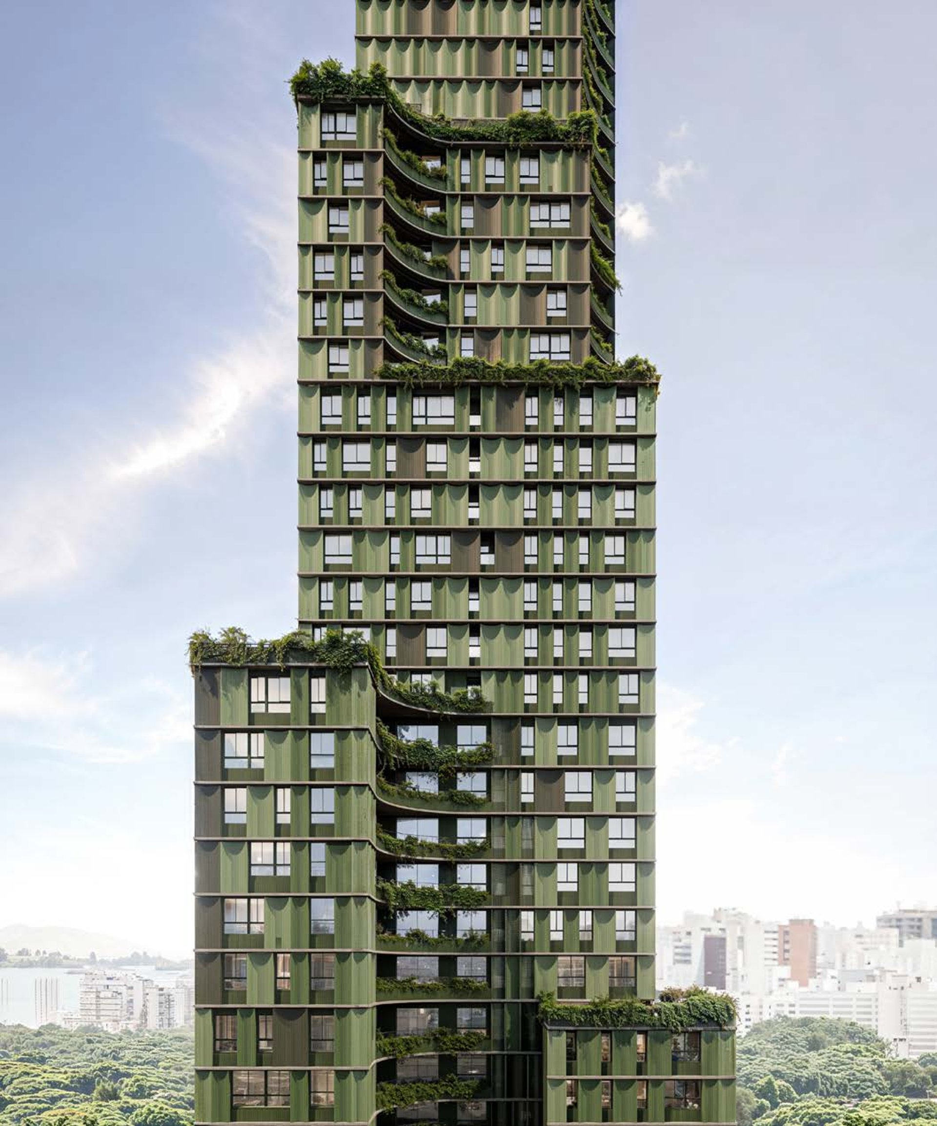 low-angle photography of four high-rise buildings