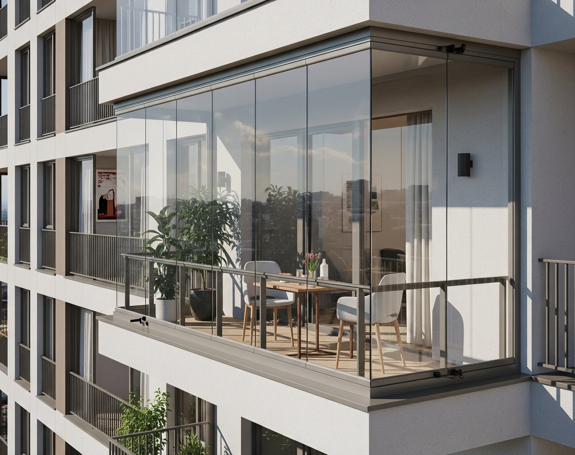 an abstract photo of a curved building with a blue sky in the background