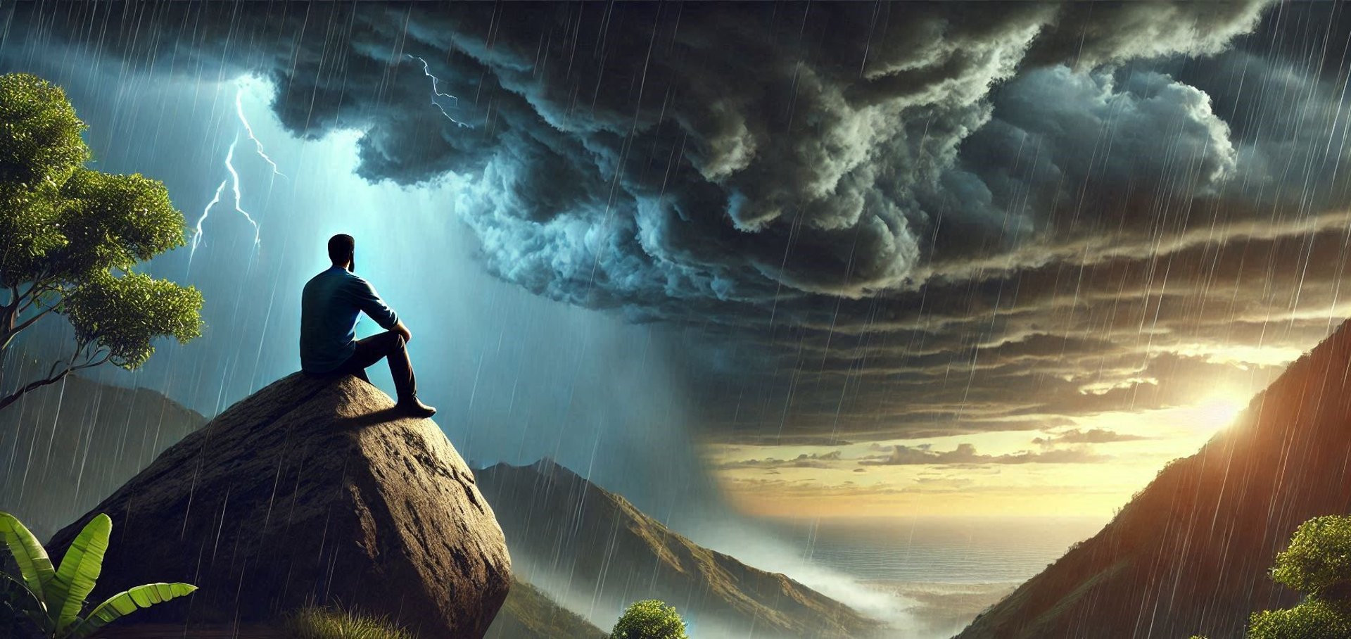 painting of man walking down a road holding umbrella