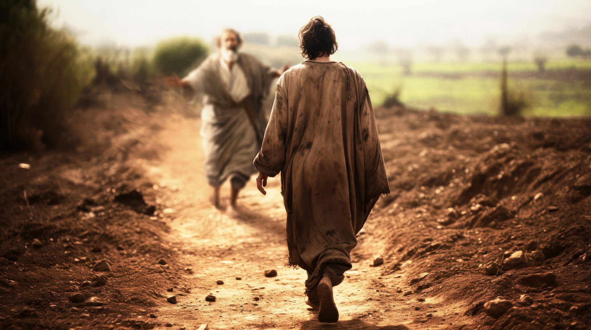 man walking in rice field