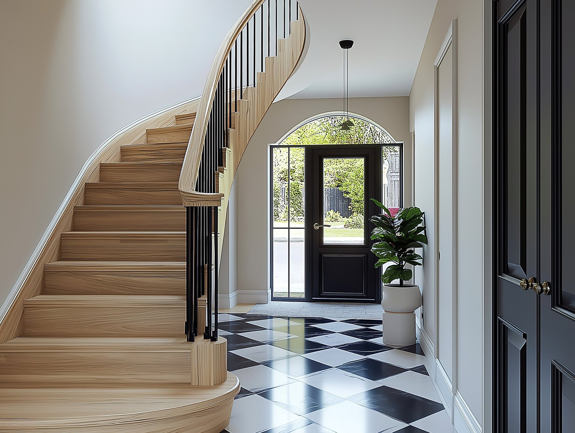 an abstract photo of a curved building with a blue sky in the background