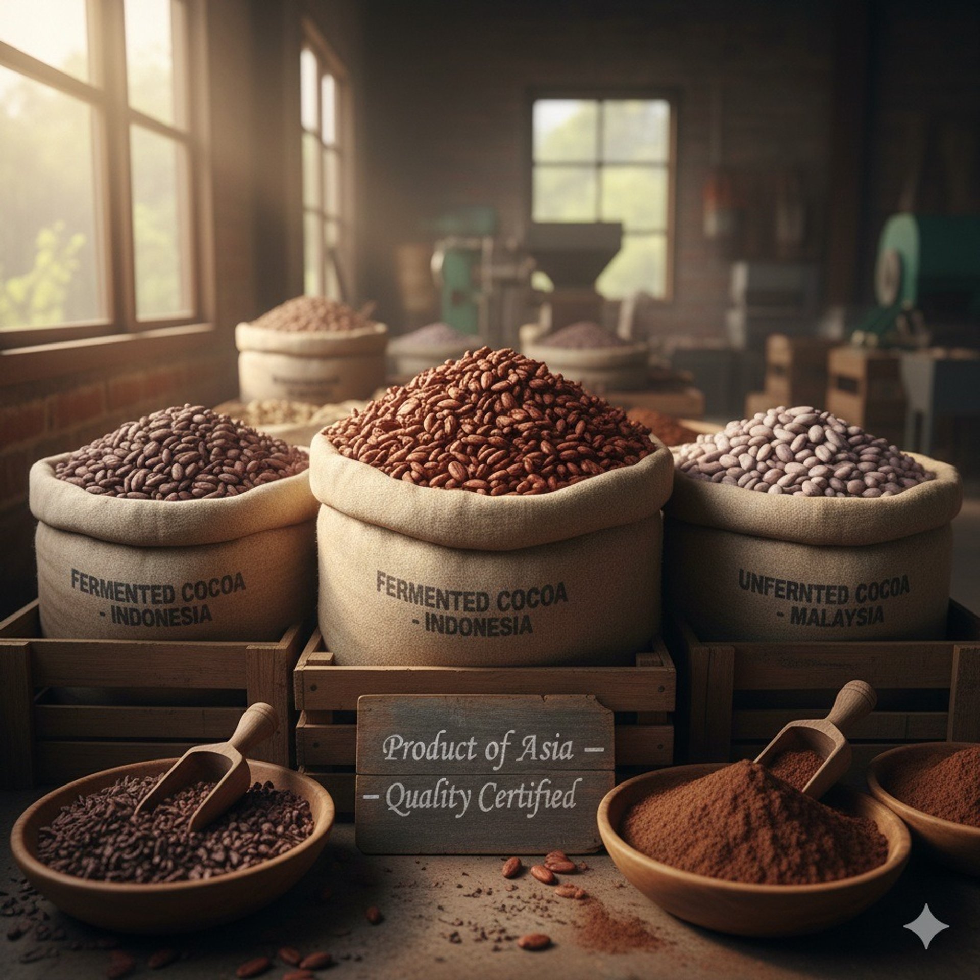 Fermented raw cocoa beans drying under sun control for high-quality global B2B export shipment.