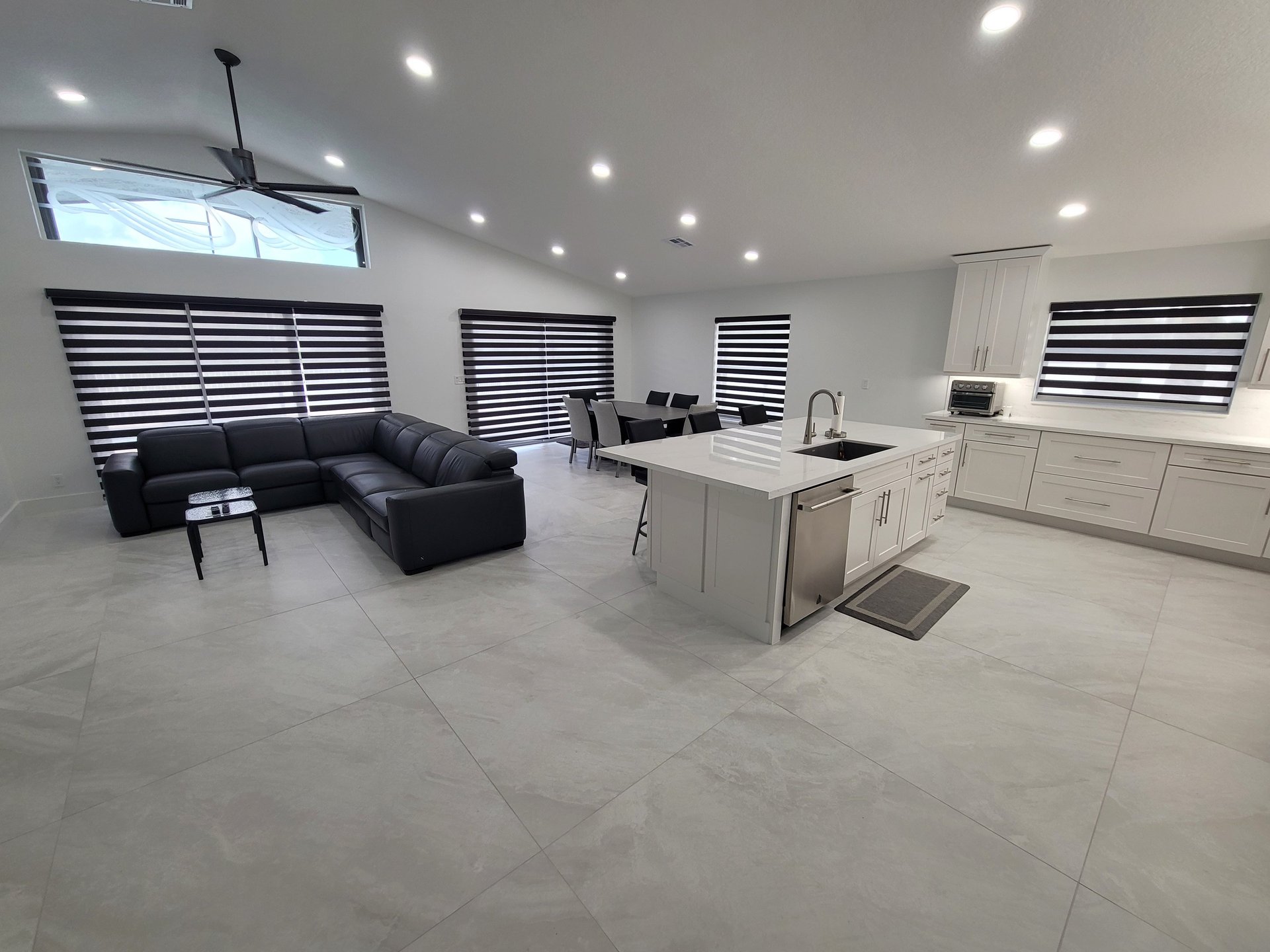 living room with white curtains