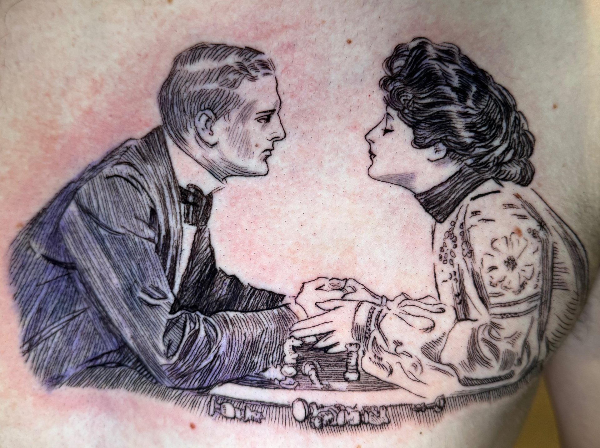 engraving sketchy style skeleton tattoo michigan