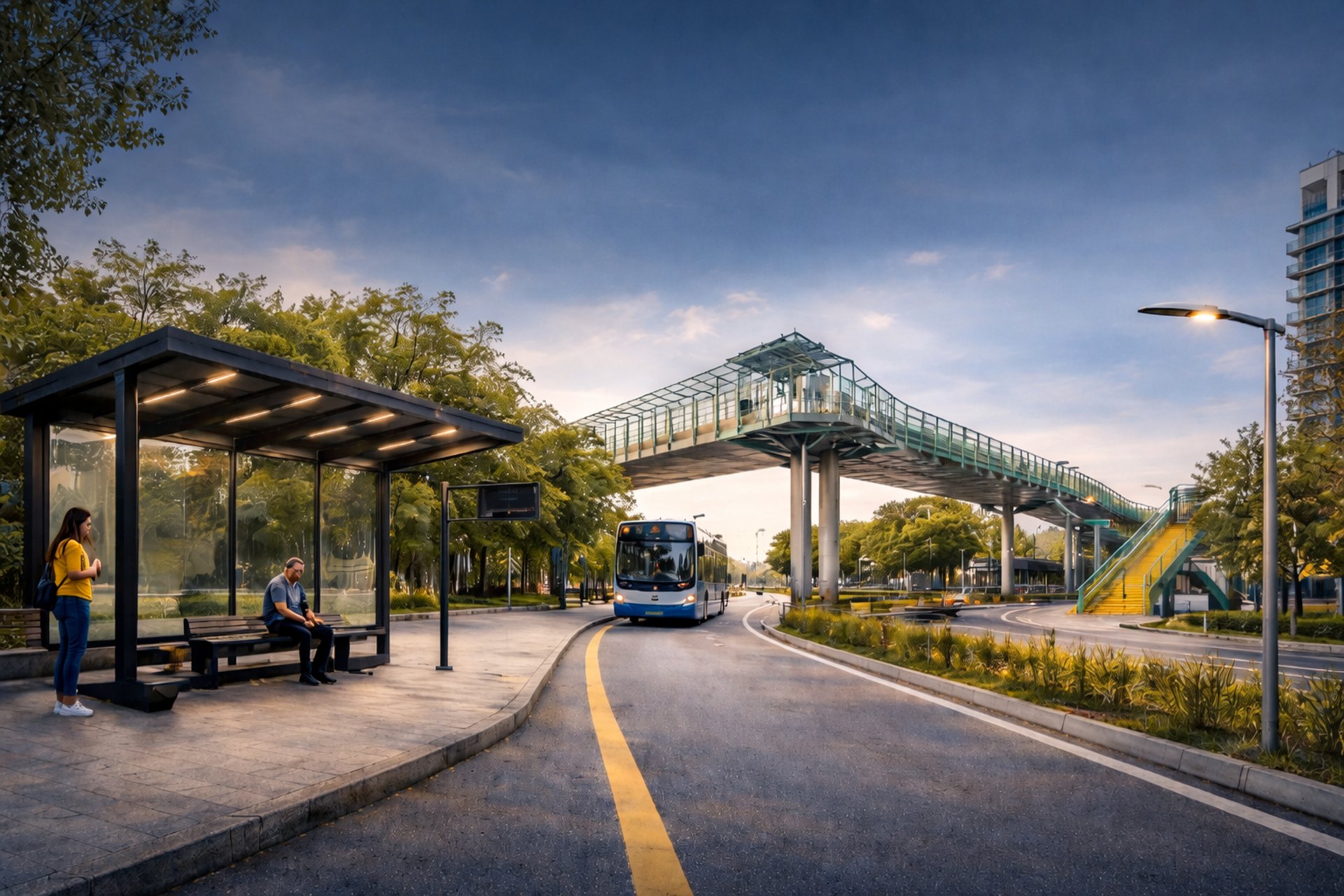 an abstract photo of a curved building with a blue sky in the background