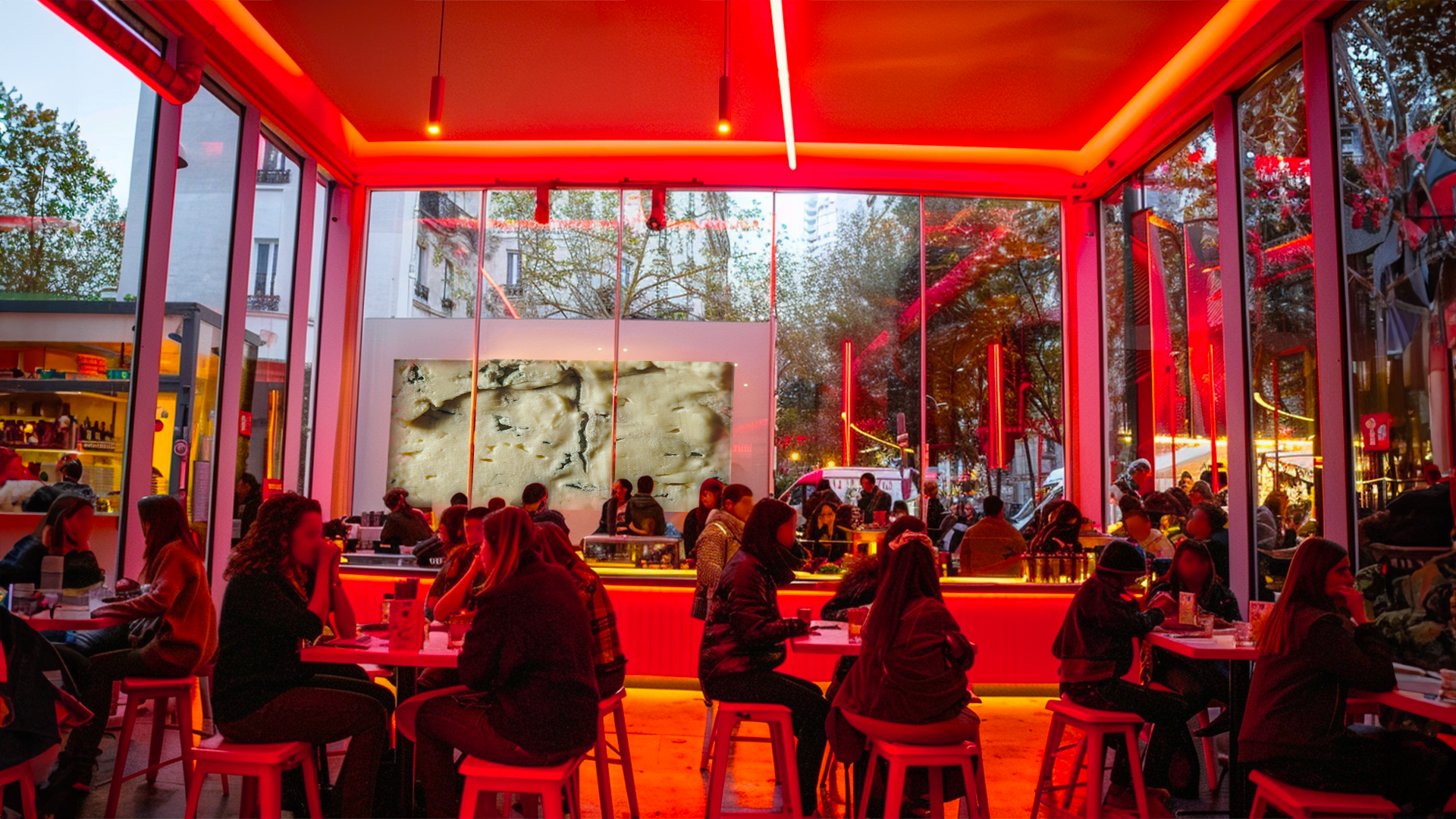 an abstract photo of a curved building with a blue sky in the background