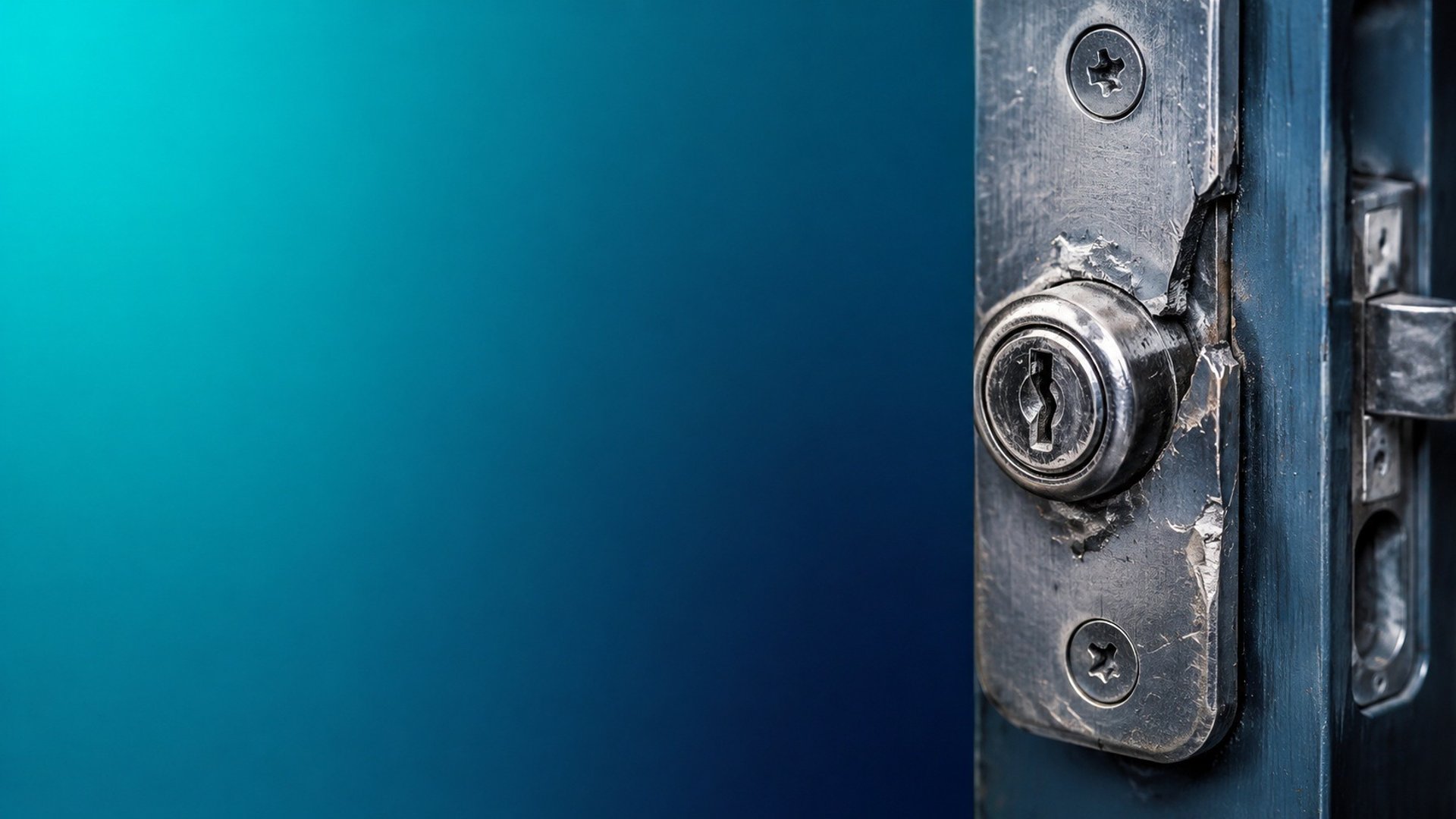 a close up of a door handle on a blue door