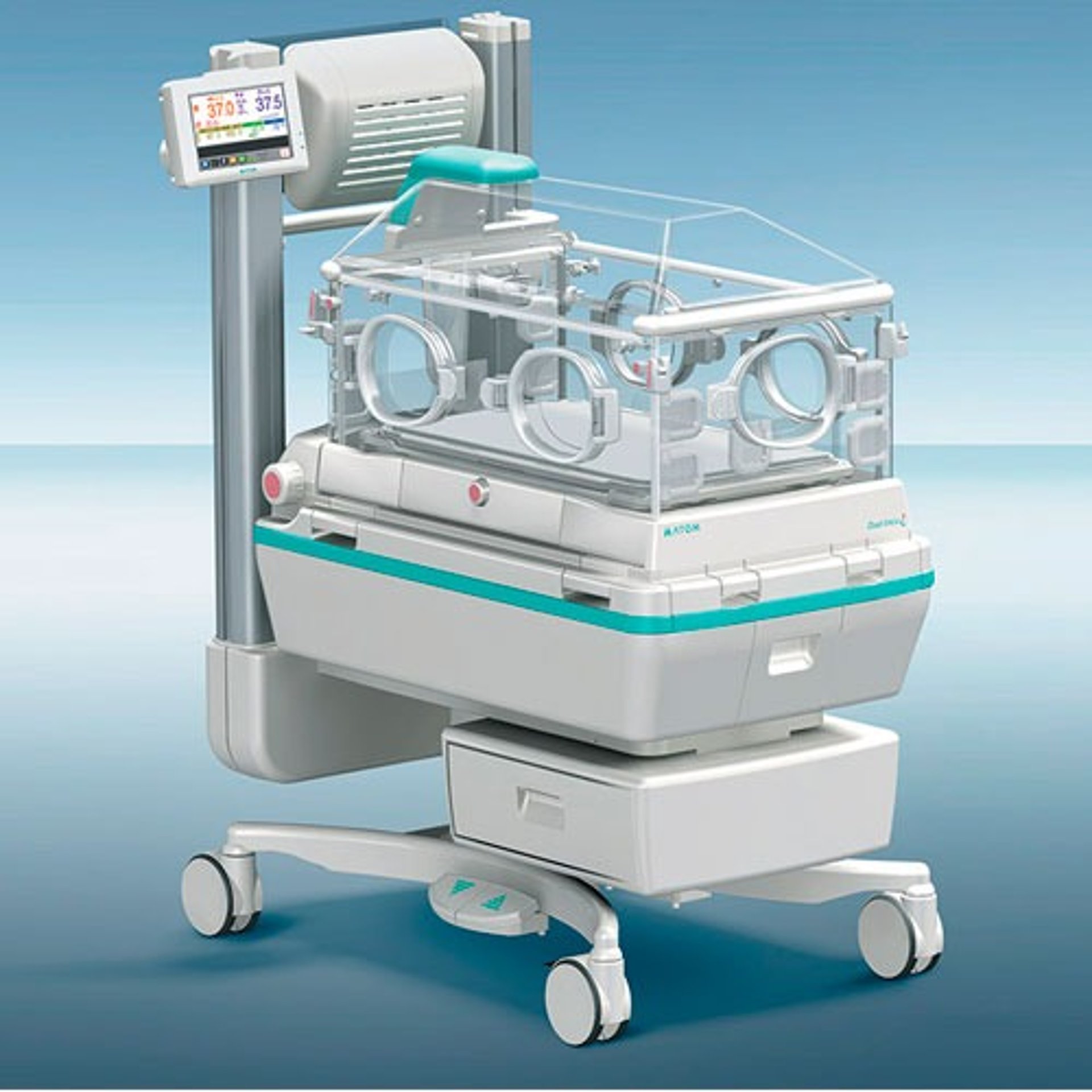 a person in blue gloves is operating a machine