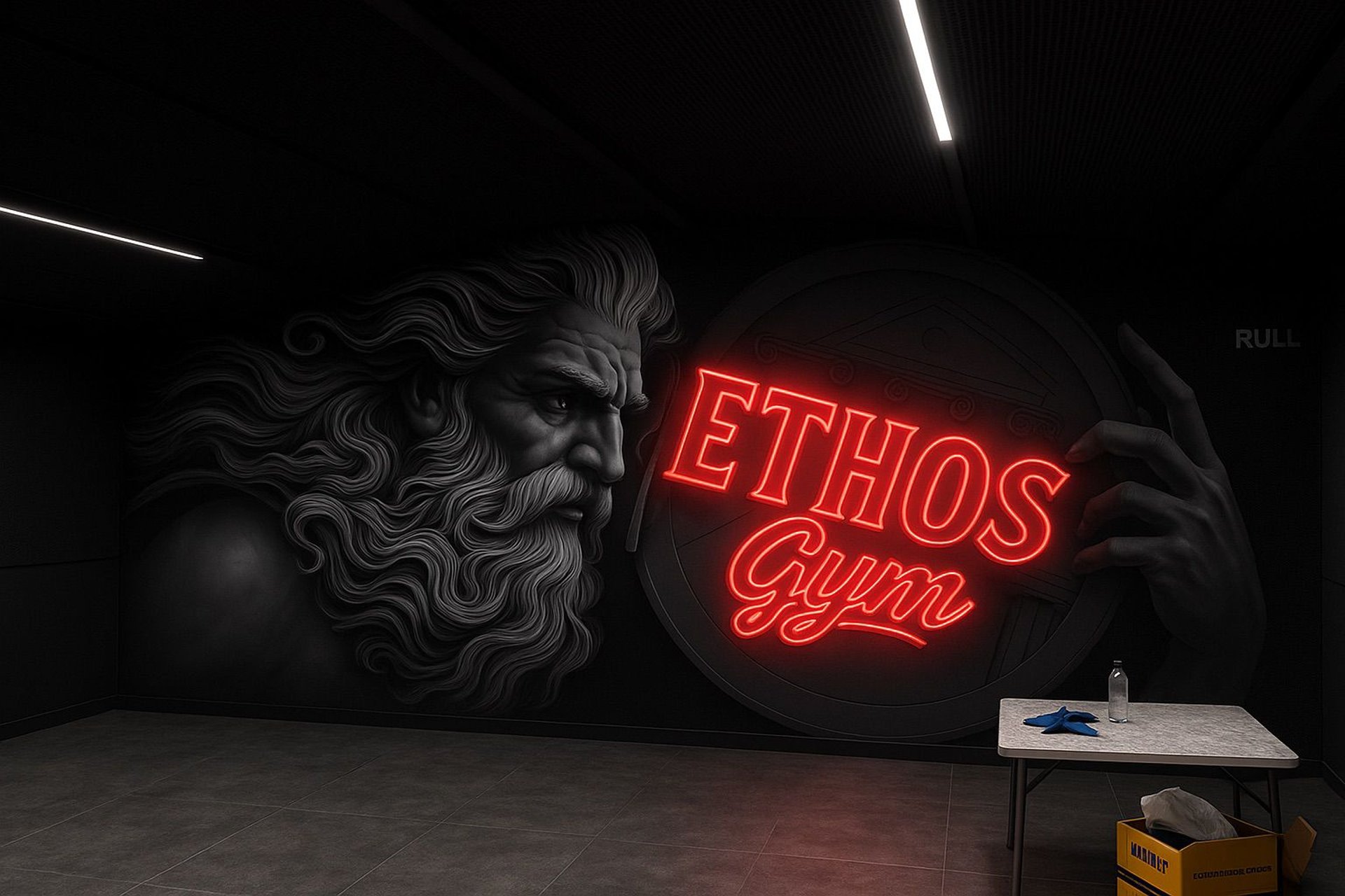 a gym with a row of exercise equipment