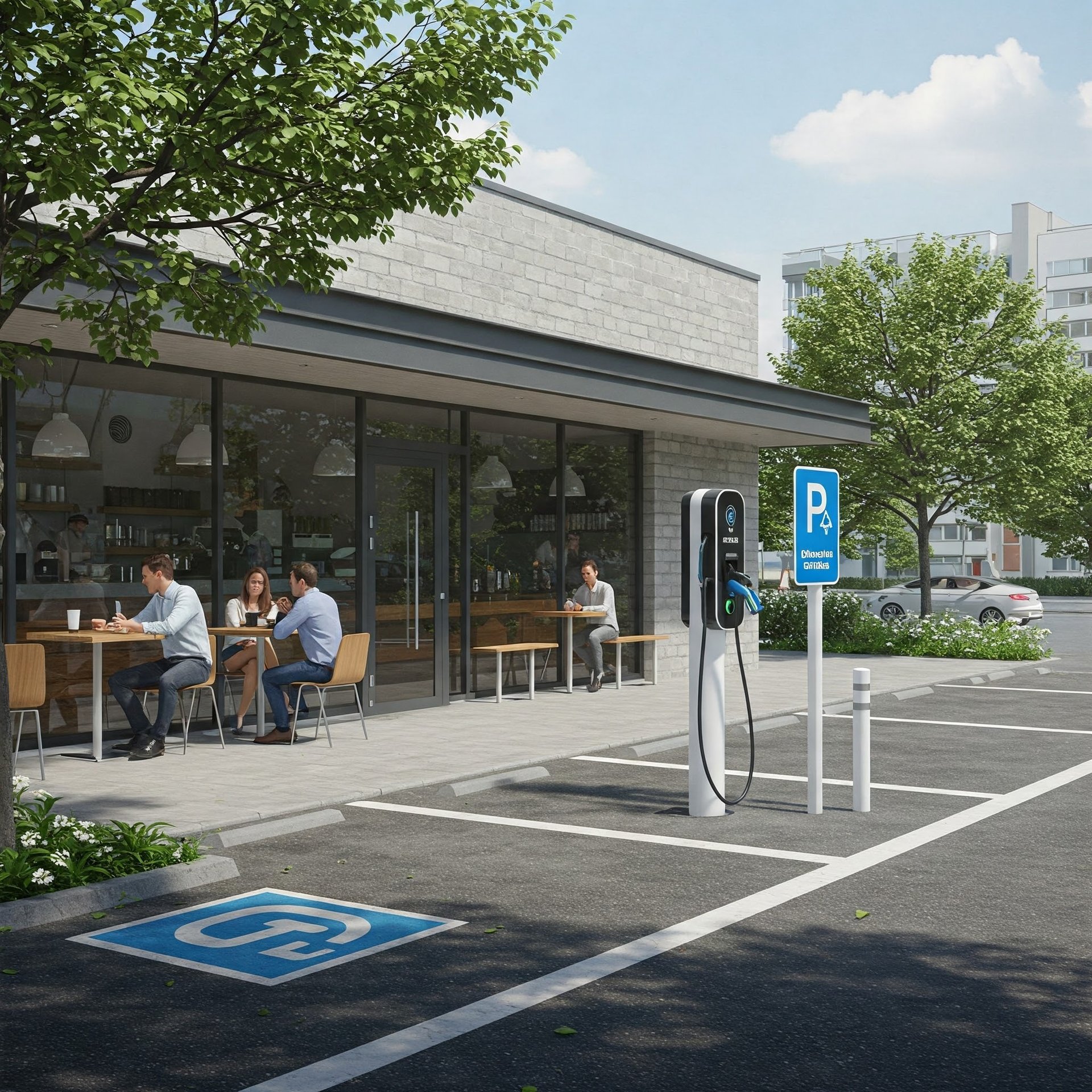 a yellow car is plugged into a charging station