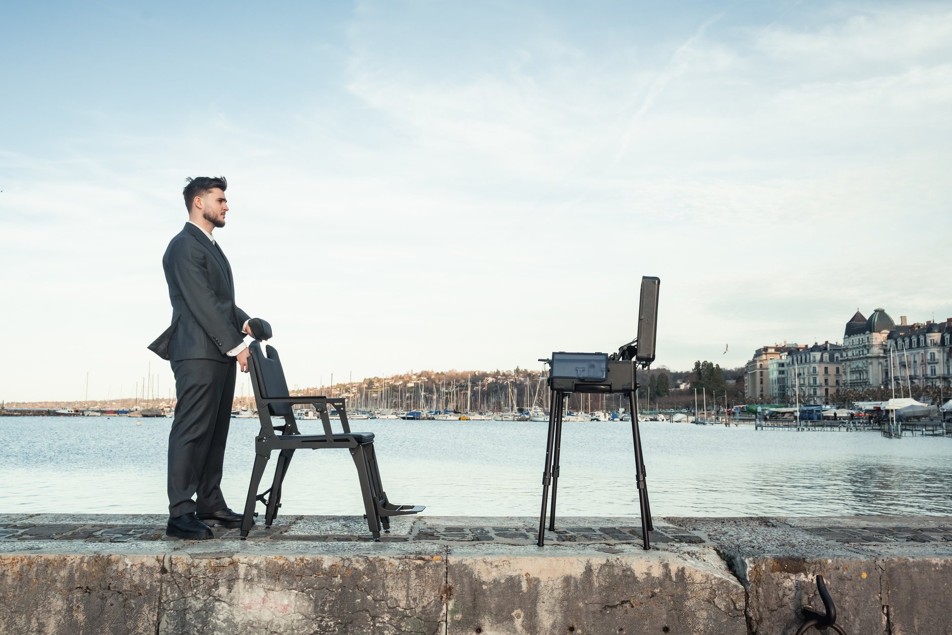 an abstract photo of a curved building with a blue sky in the background