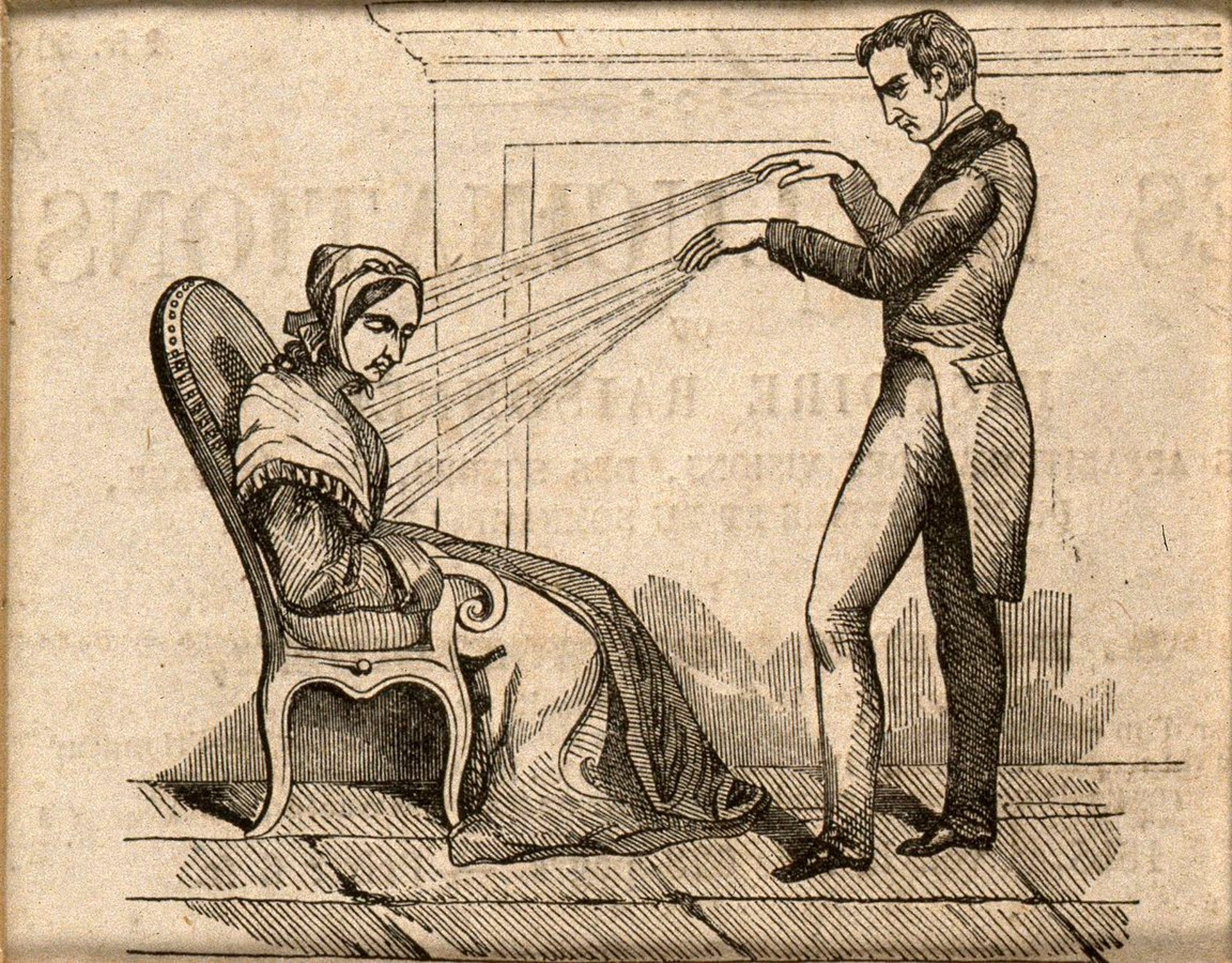 Mesmer y su magnetismo animal realizando una sesión de hipnosis