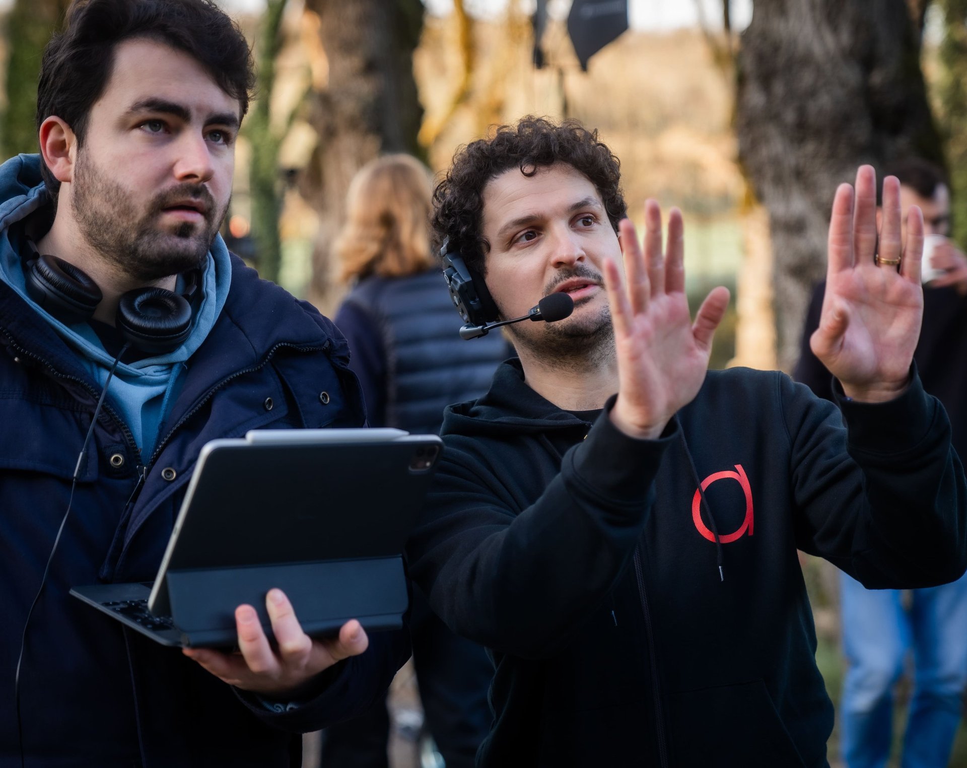 an abstract photo of a curved building with a blue sky in the background