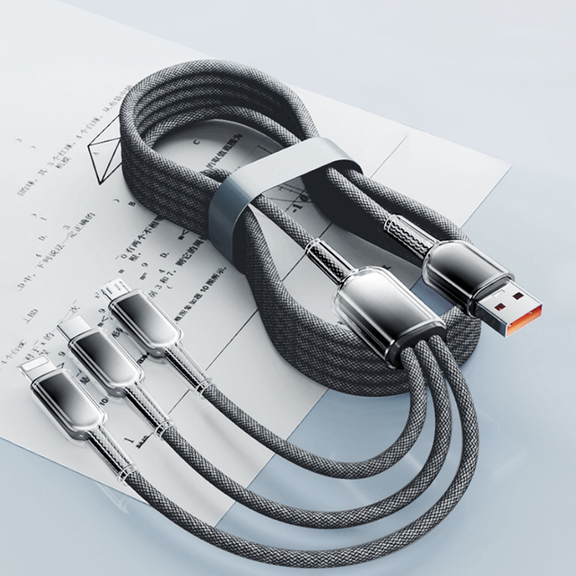 white usb cable on blue and white book