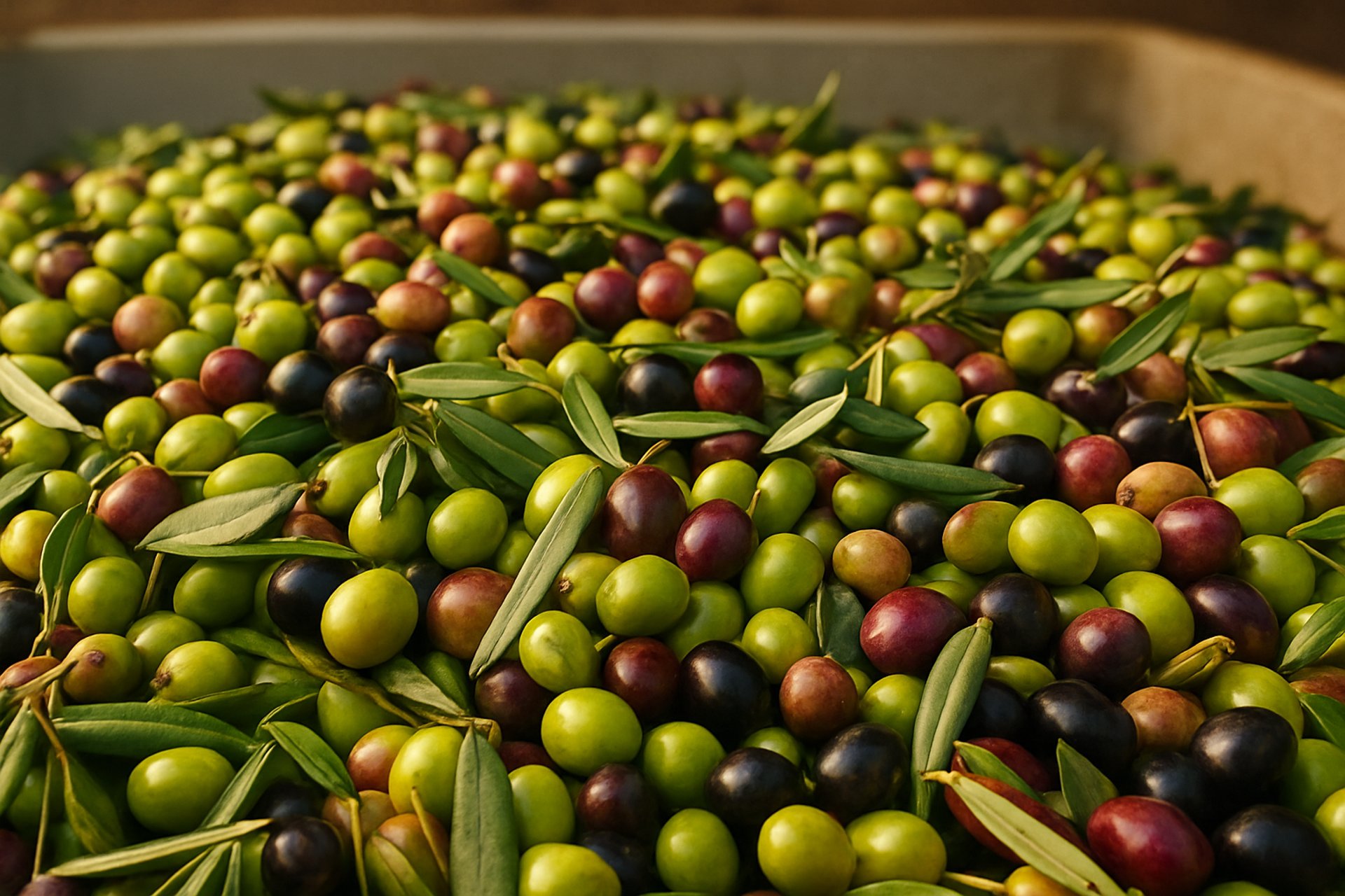a pile of green olives and olives next to each other
