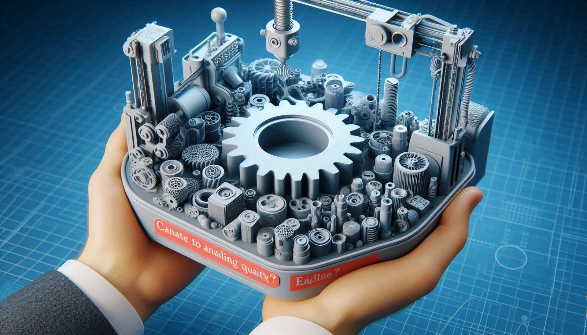WIKXY The engineer holds a taylormade 3D printed gears. Available at WIKXY 3D Printing in Stoke-on-Trent.