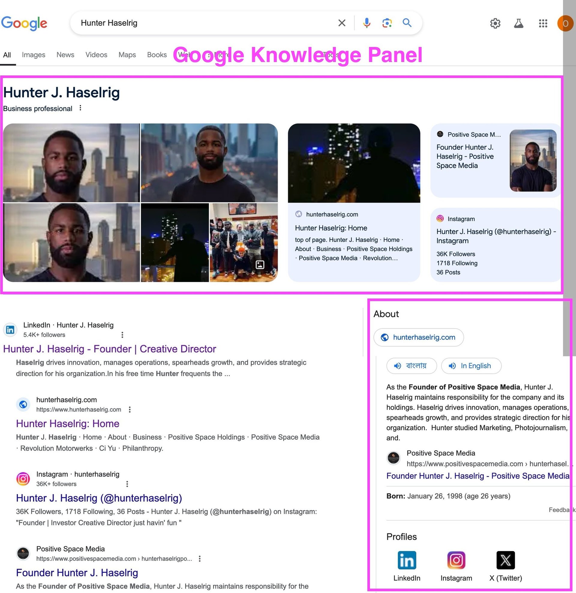 Hunter Haselrig Google Knowledge Panel