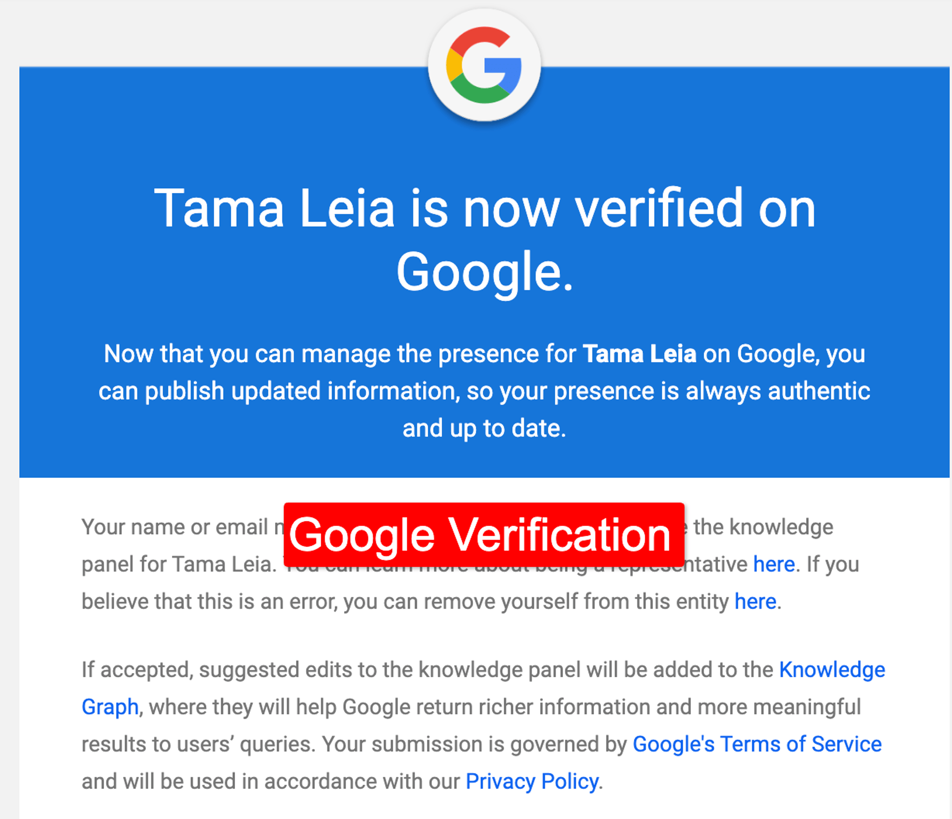 Google Knowledge Panel Verification