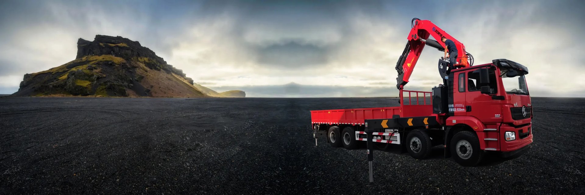 truck with articulated boom crane