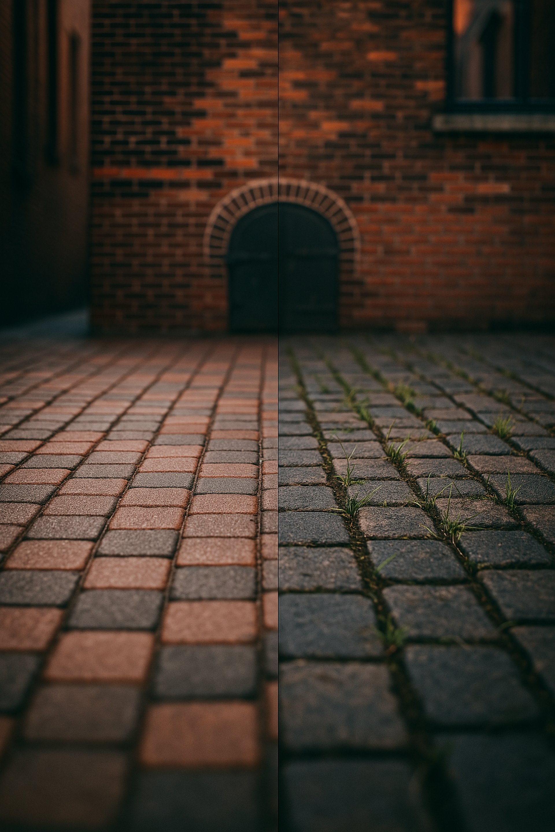 black metal door on brick wall