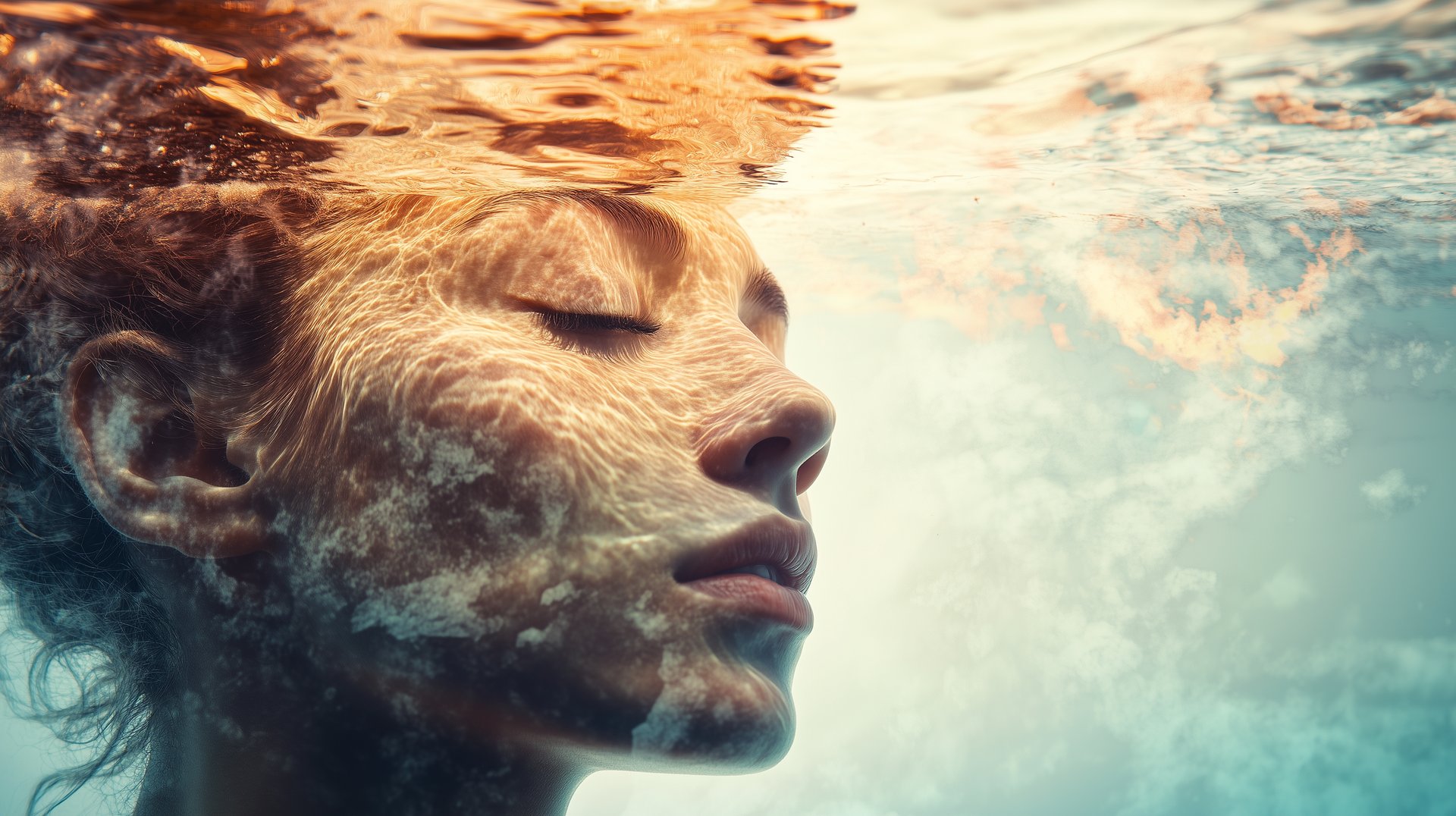 Mujer bajo el agua.