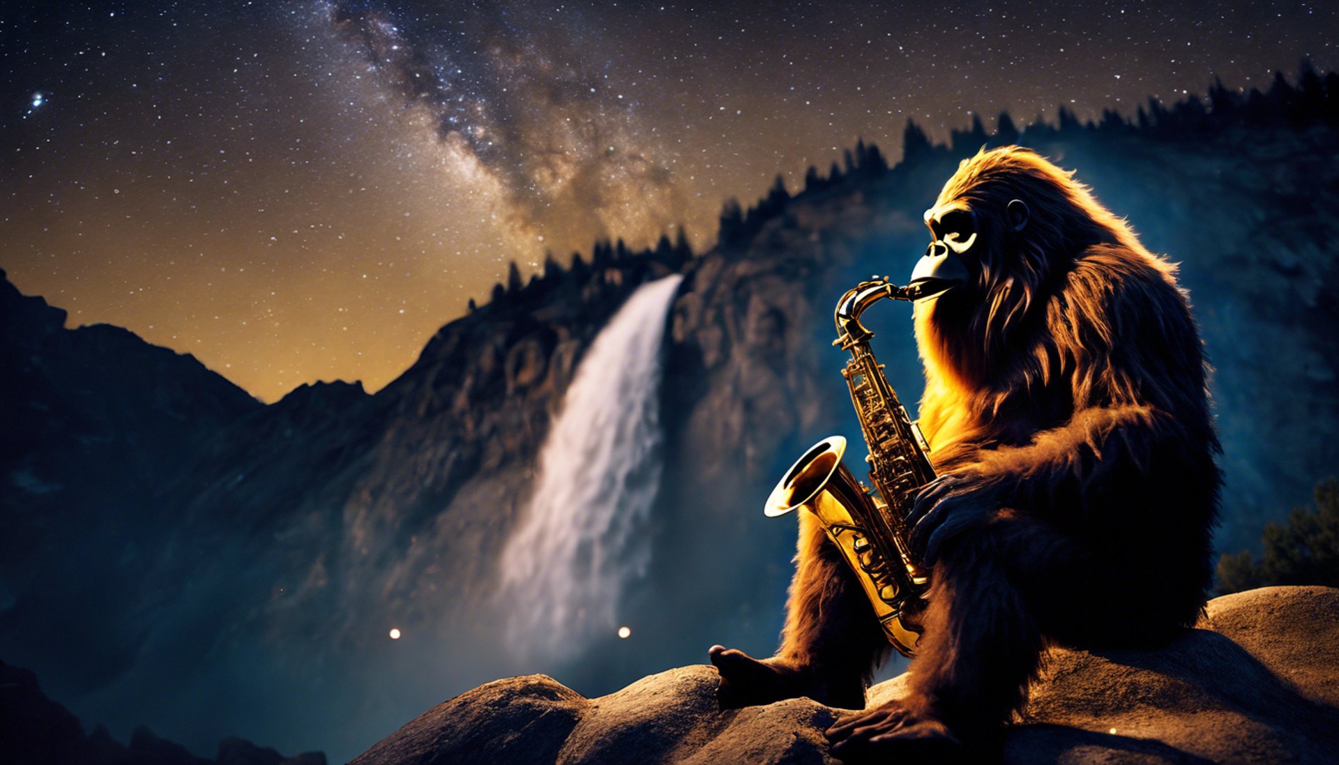 Sasquatch playing a saxaphone