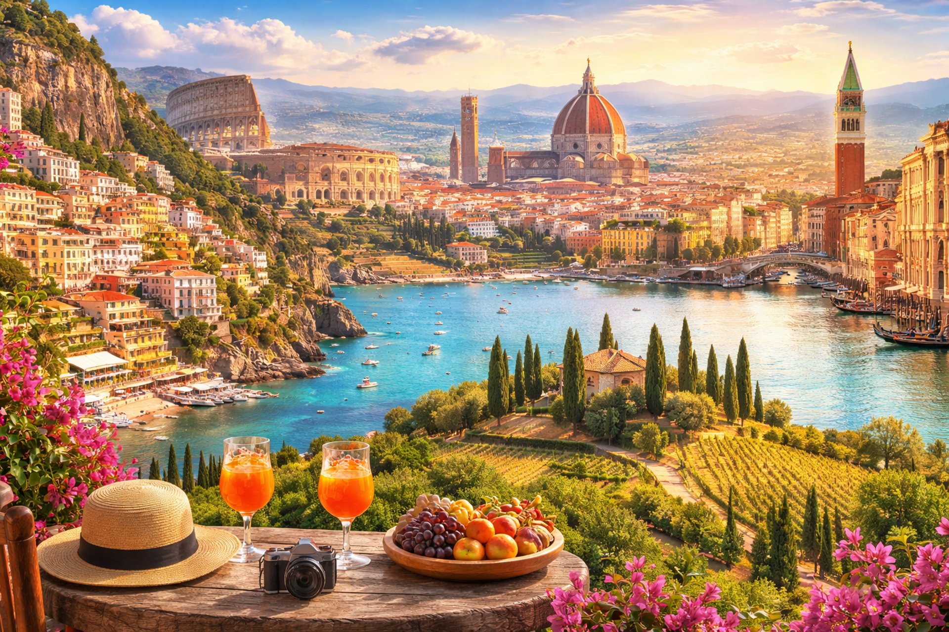 brown glass bottle beside white book on blue and white textile