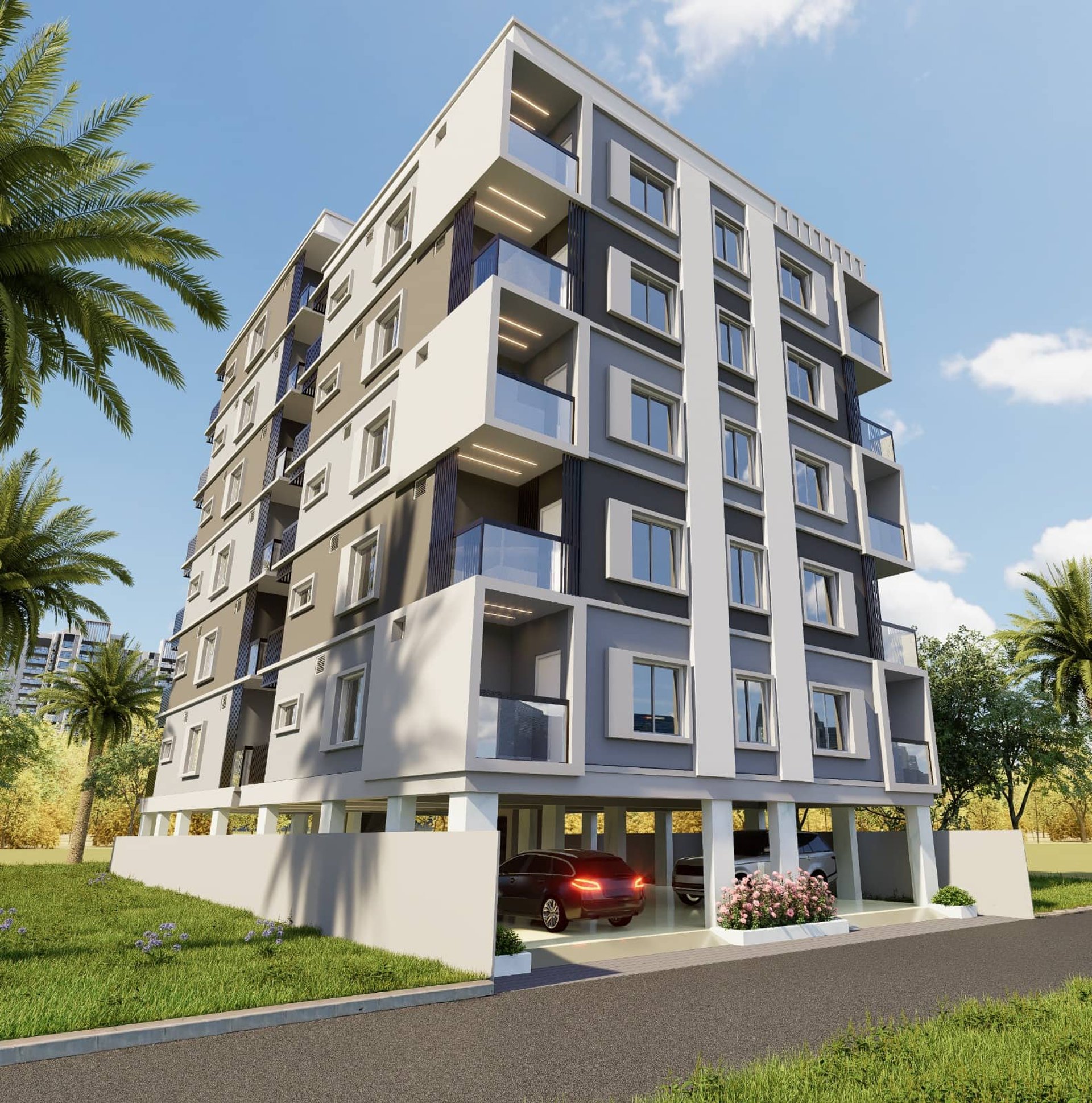 a couple of tall buildings sitting next to each other