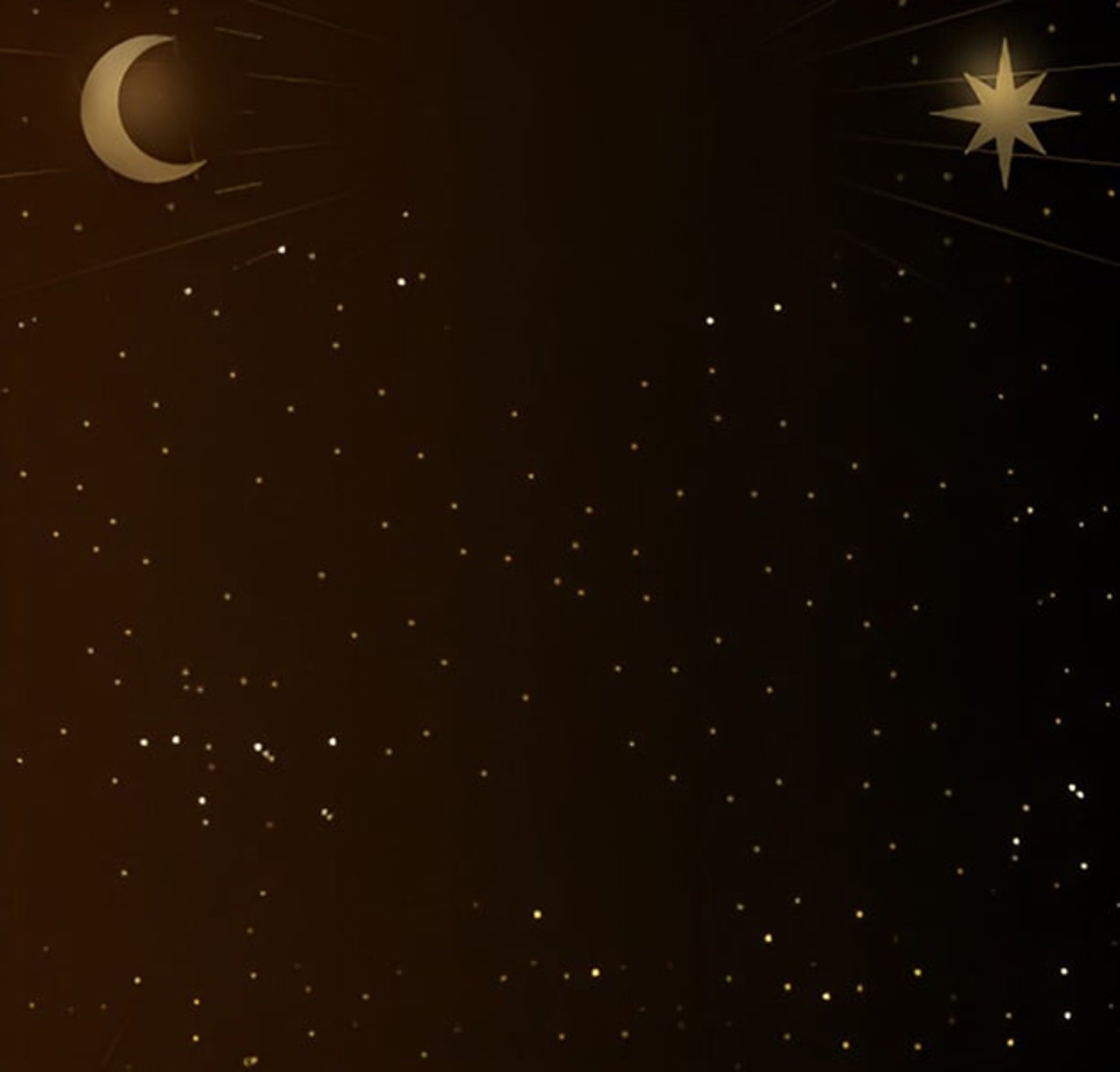 Mystical celestial background with gold stars, crescent moon, and radiant star — representing spiritual energy and cosmic