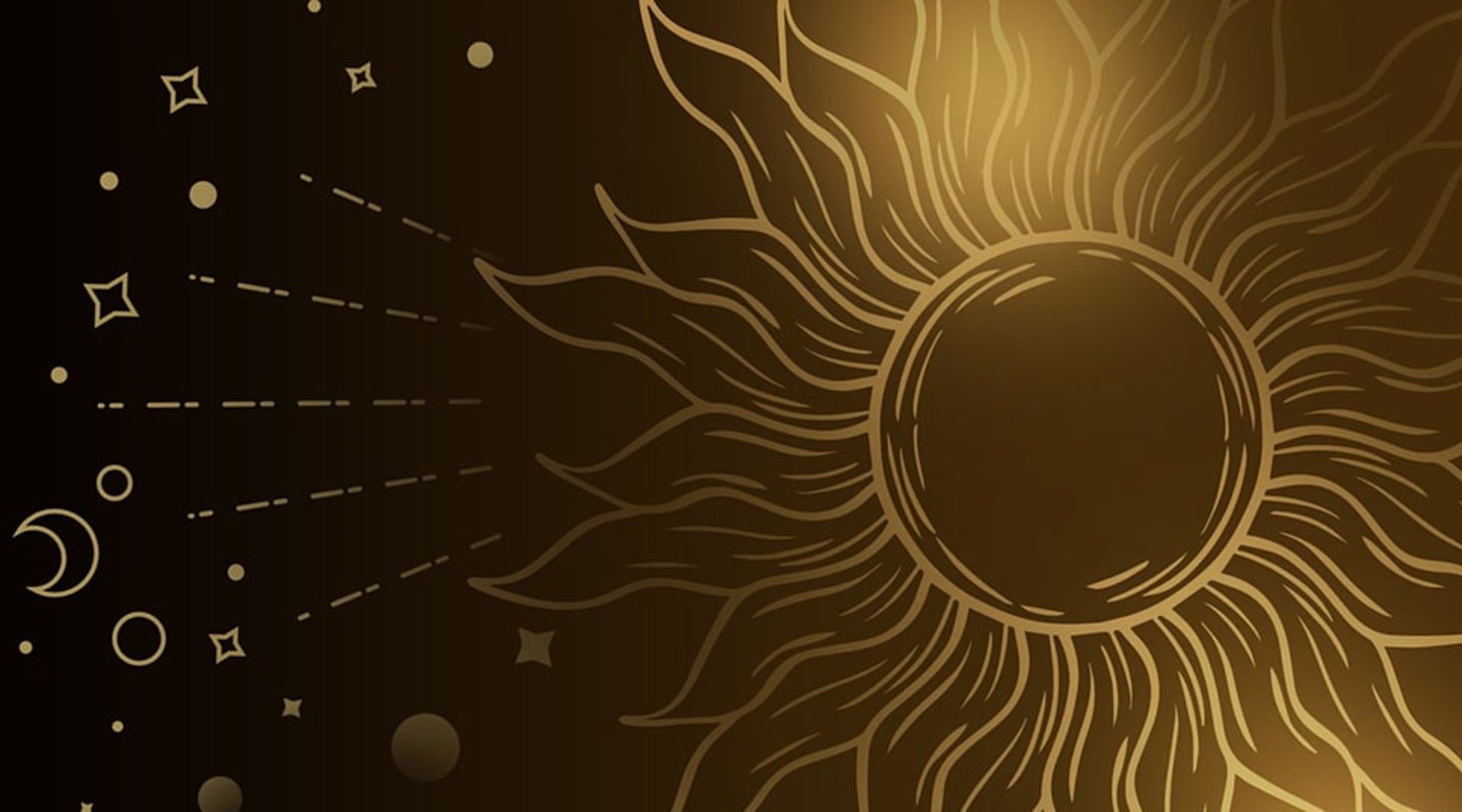 Golden celestial sun and stars background for Amber, Queen of Wands' mystical psychic reading section.