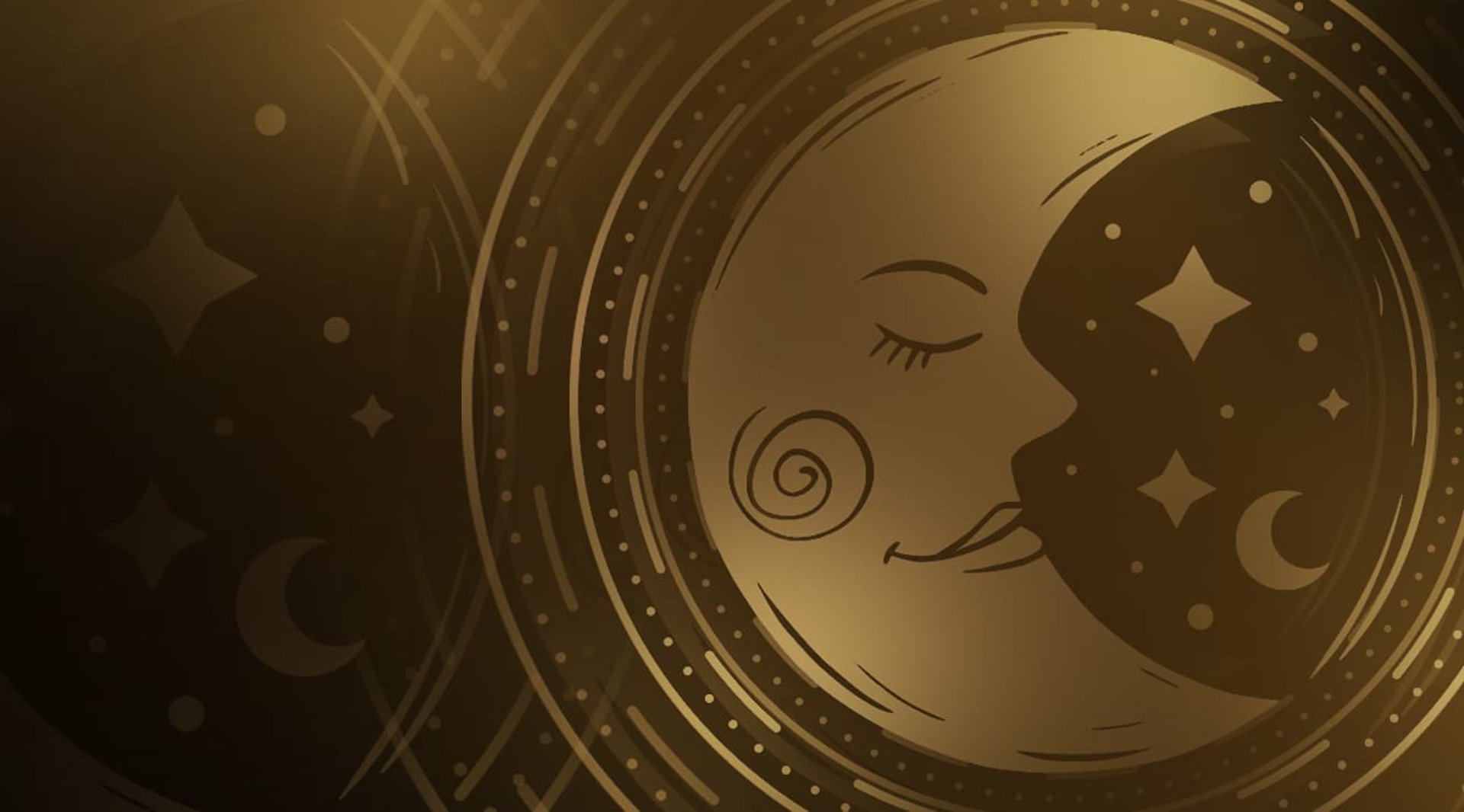 Mystical golden moon and celestial symbols background for psychic services page