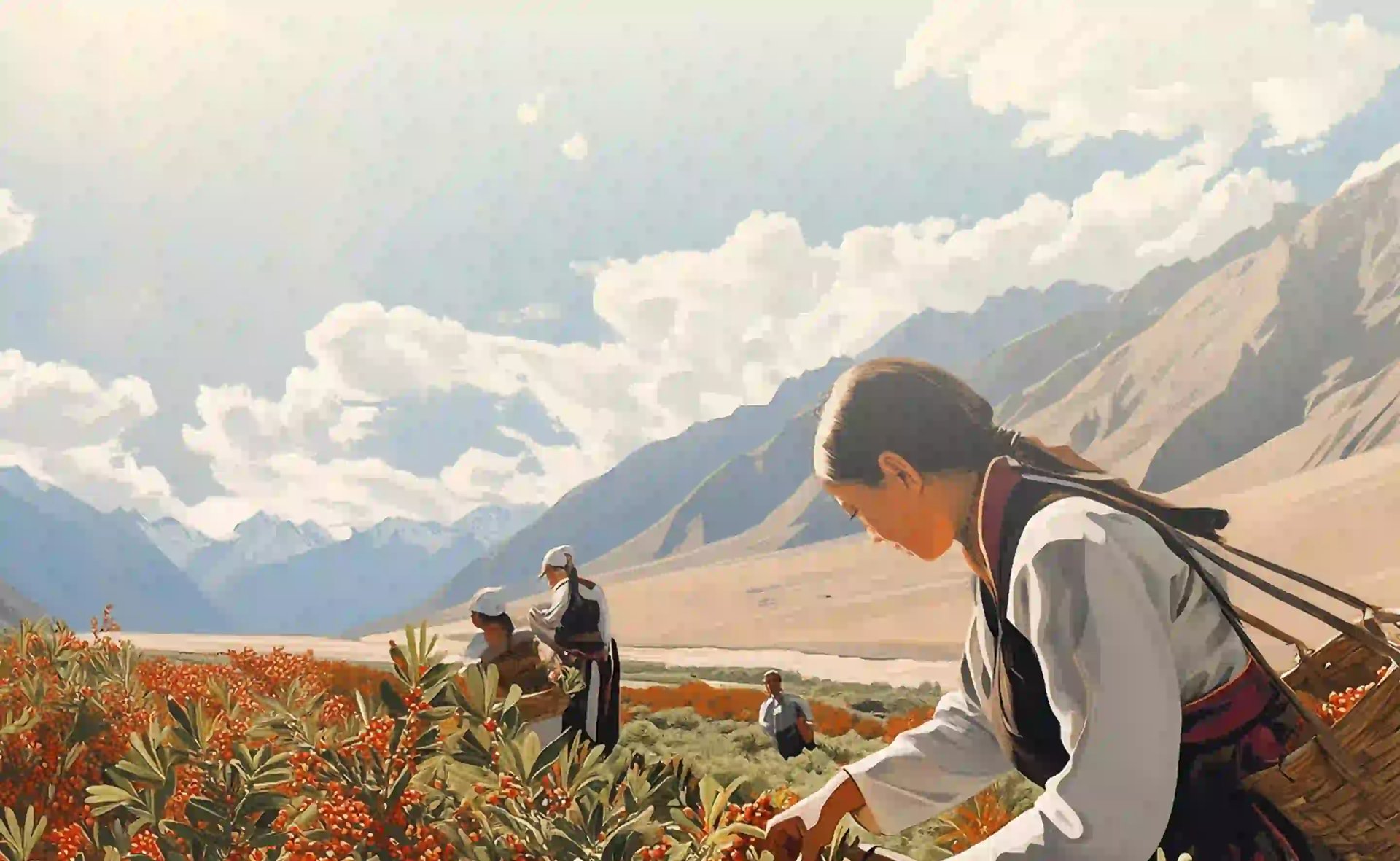 WellWith Ayuzera team harvesting Himalayan Sea Buckthorn berries in Ladakh