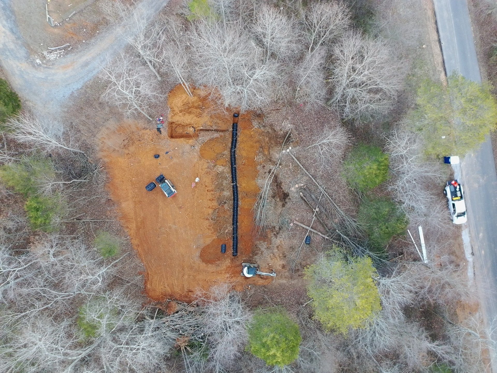 drone photo of septic system installation in Lake-A-Wana TN