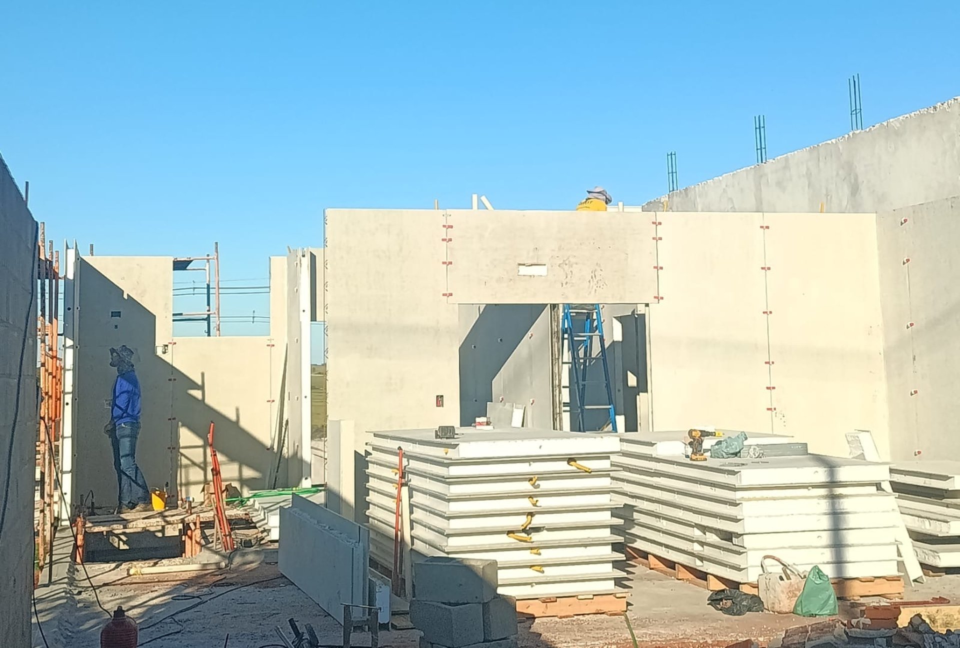 a blue sky with many wires