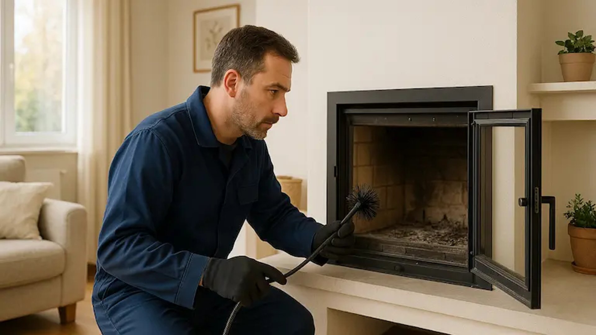 ramoneur effectuant un ramonage sur cheminée insert à Nantes en loire-atlantique