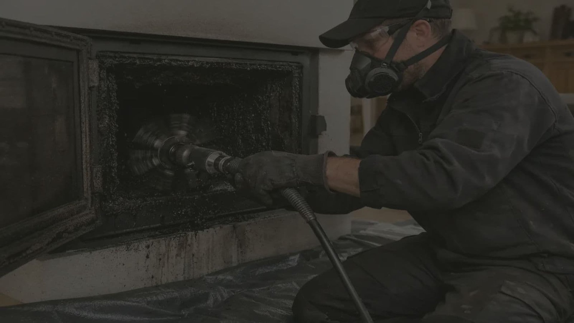 Ramoneur nettoyant une cheminée encrassé par du bistre à Nantes