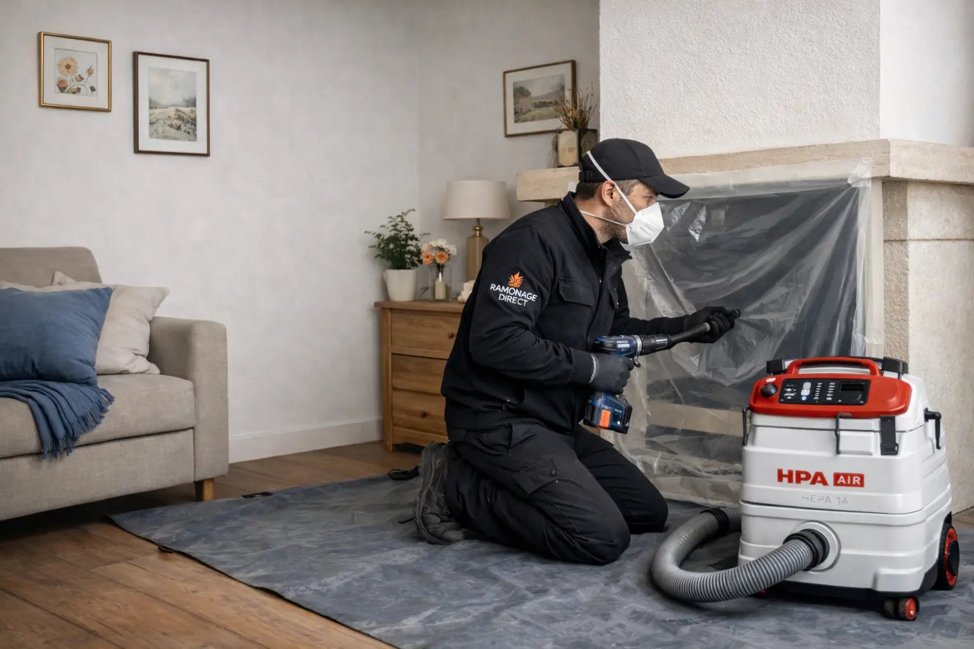 Ramoneur professionnel en intervention - Ramonage Direct à Sautron et environs (44).