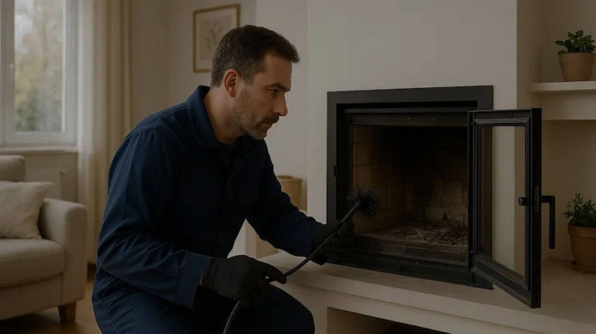 ramoneur effectuant un ramonage sur cheminée insert à Nantes