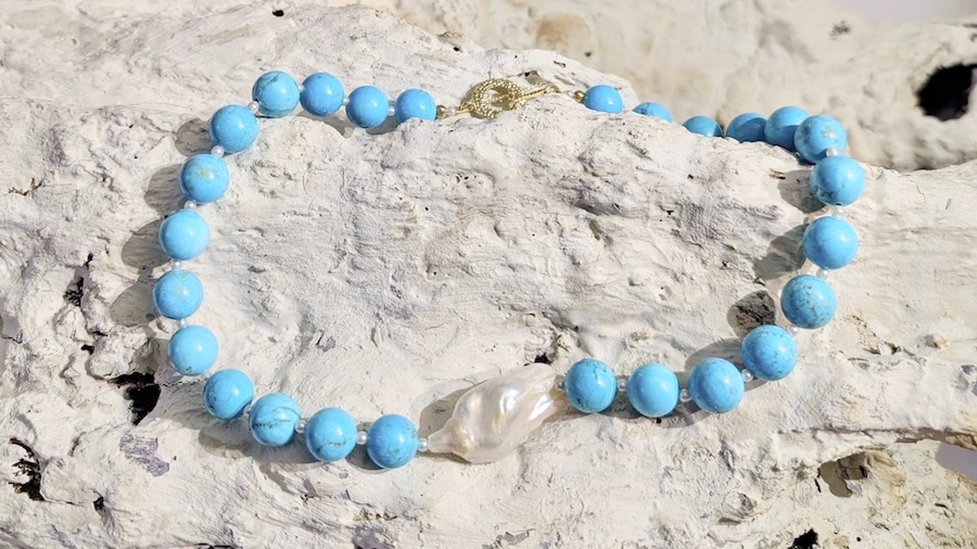 Collana Perla Singola Scaramazza Gigante e Turchese Amalfi Gioielli