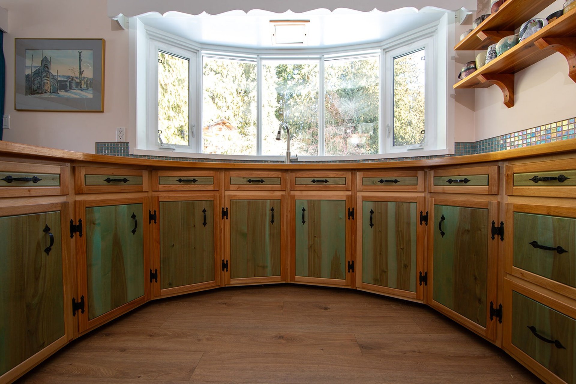 an abstract photo of a curved building with a blue sky in the background