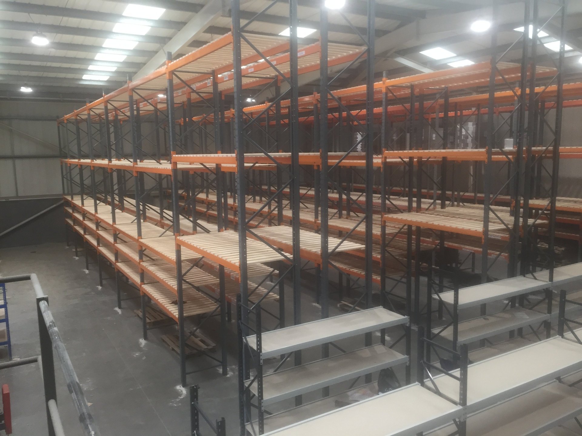 tall pallet racking in narrow aisle configuration with rack end protectors  