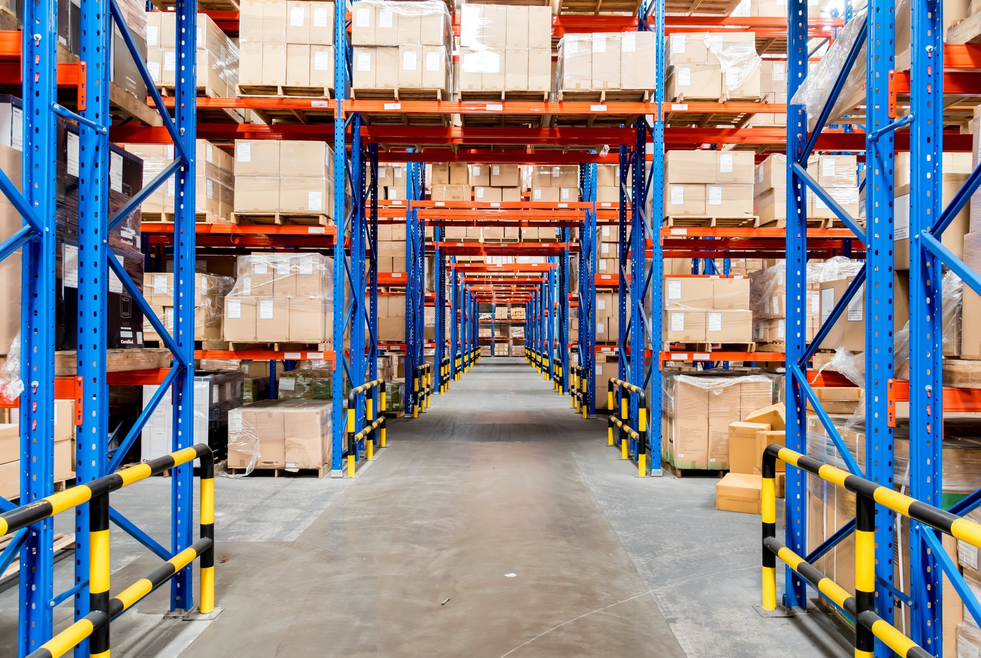 runs of pallet racking with bridge bays for forklift access