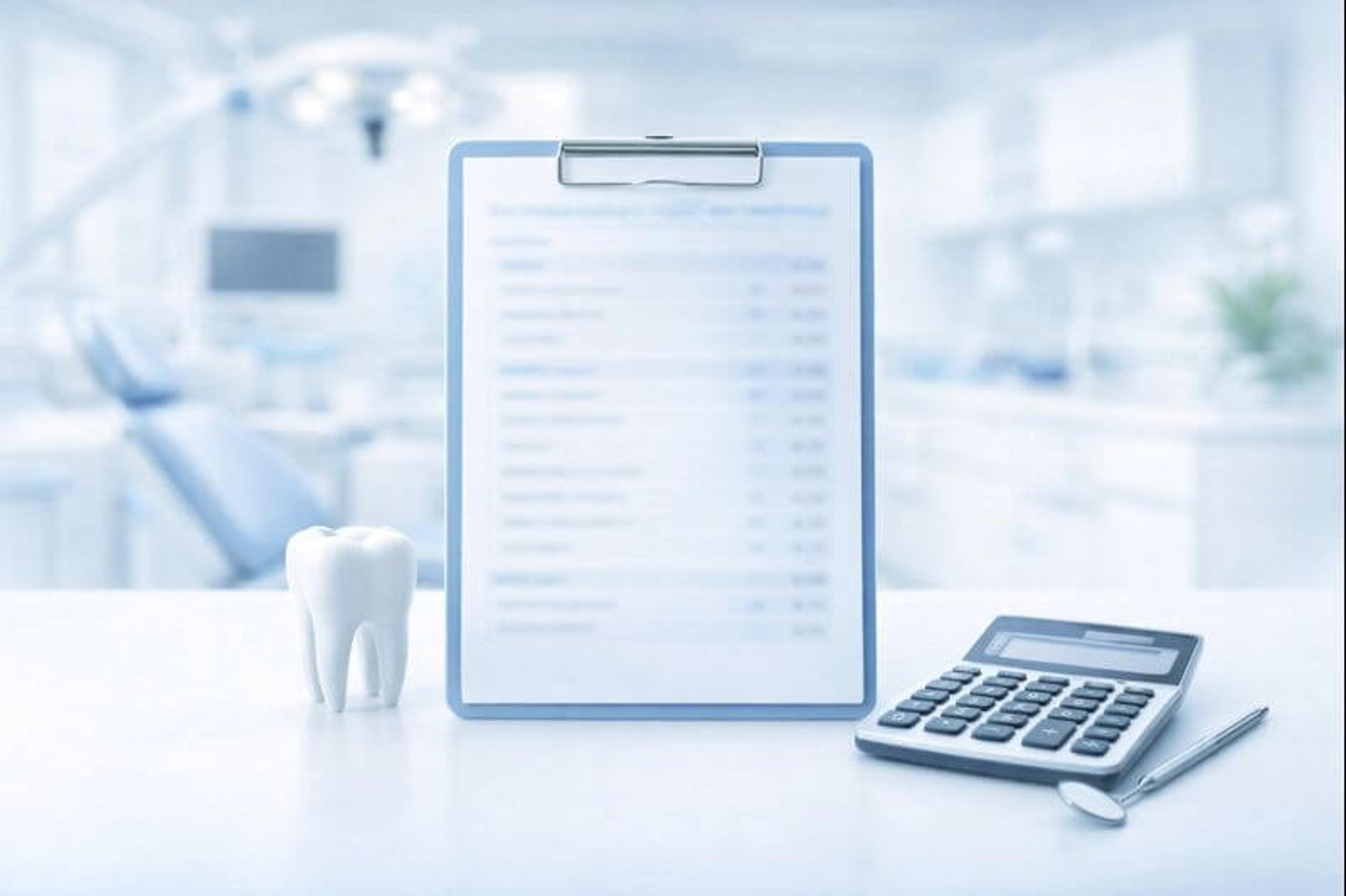 Clean dental clinic pricing background showing treatment charges and cost transparency