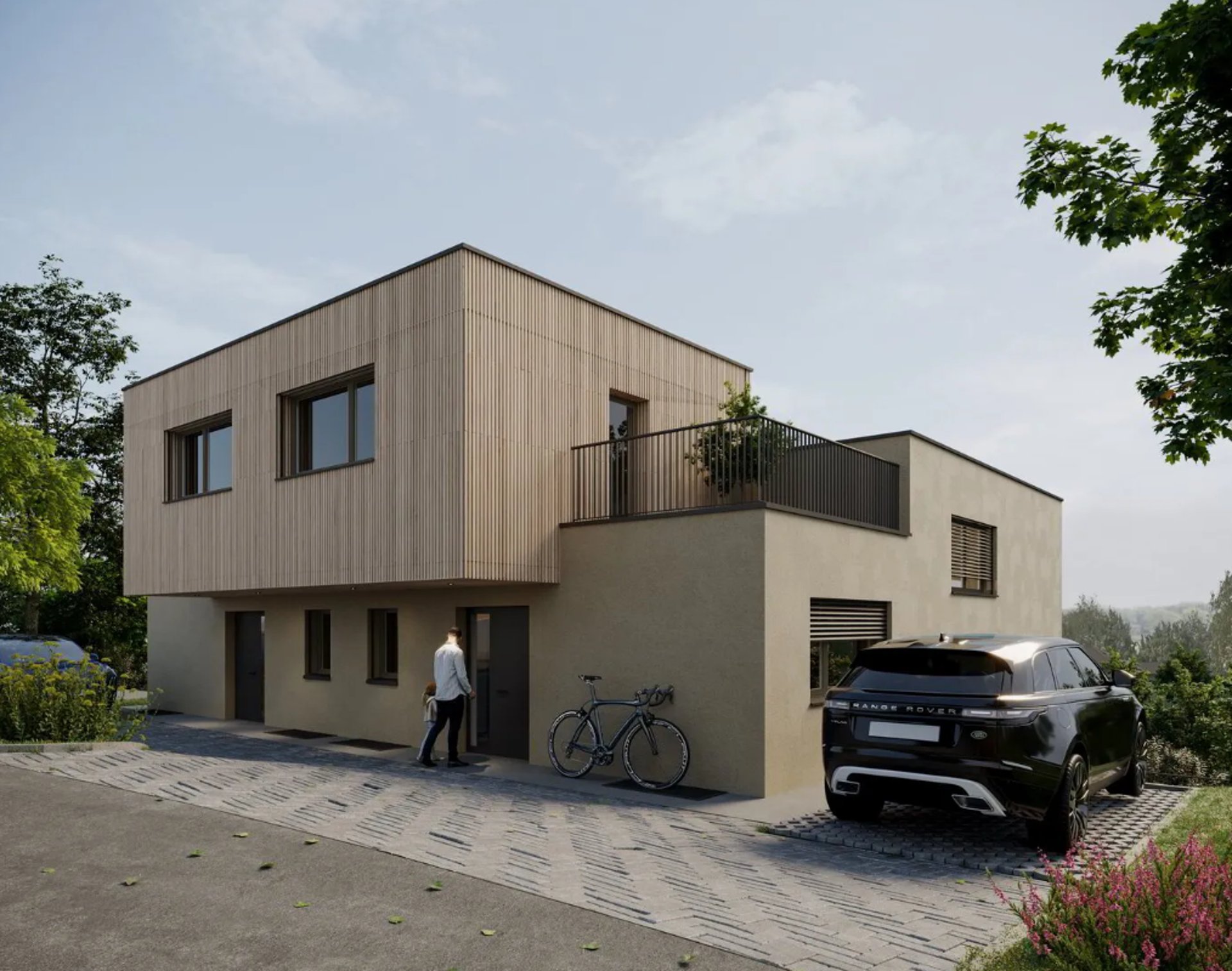 an abstract photo of a curved building with a blue sky in the background