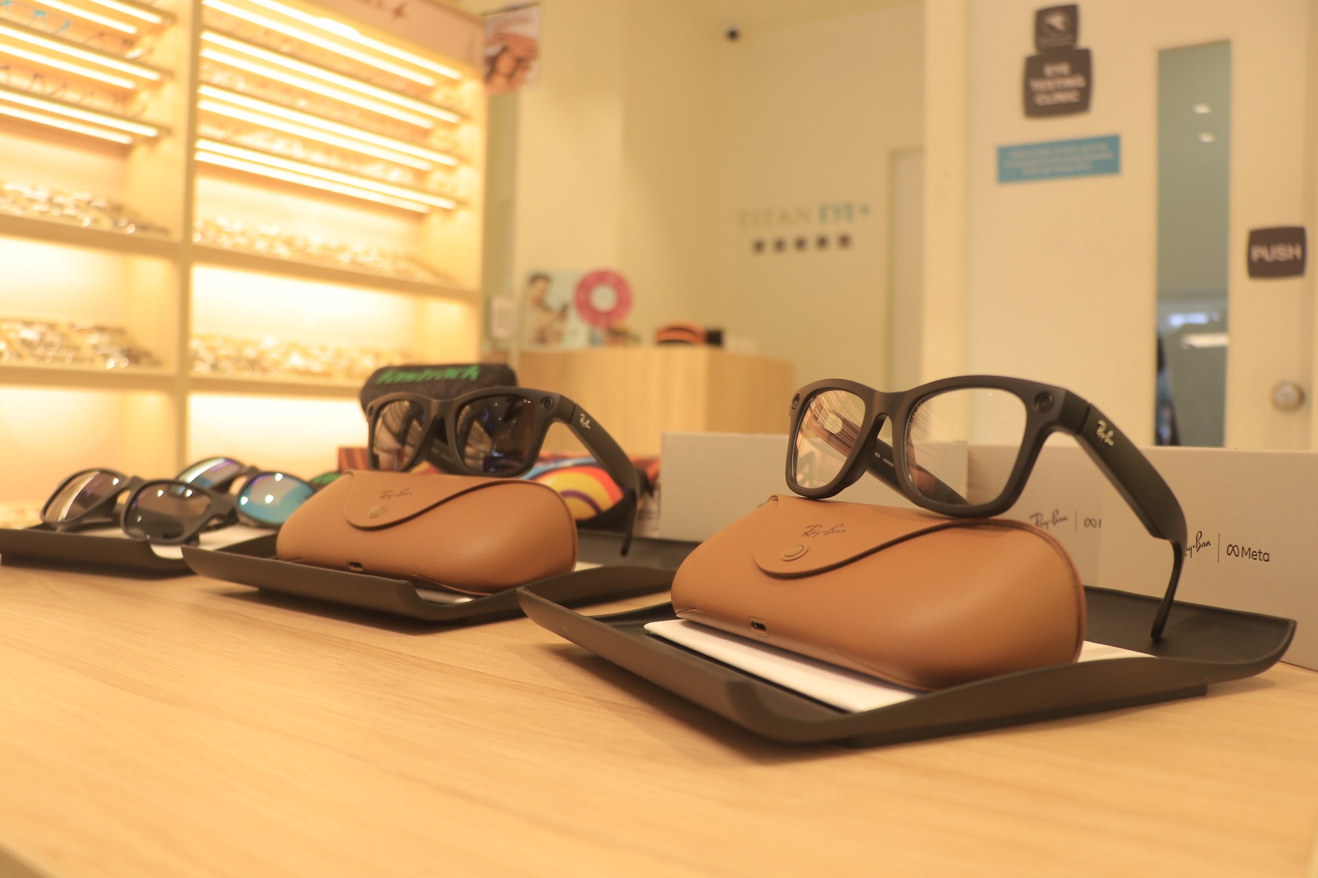 brown framed eyeglasses on white surface