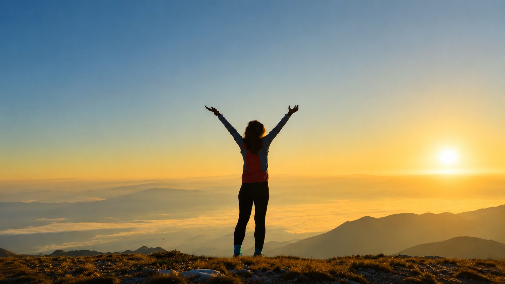 silhouette of man standing on mountain during sunset