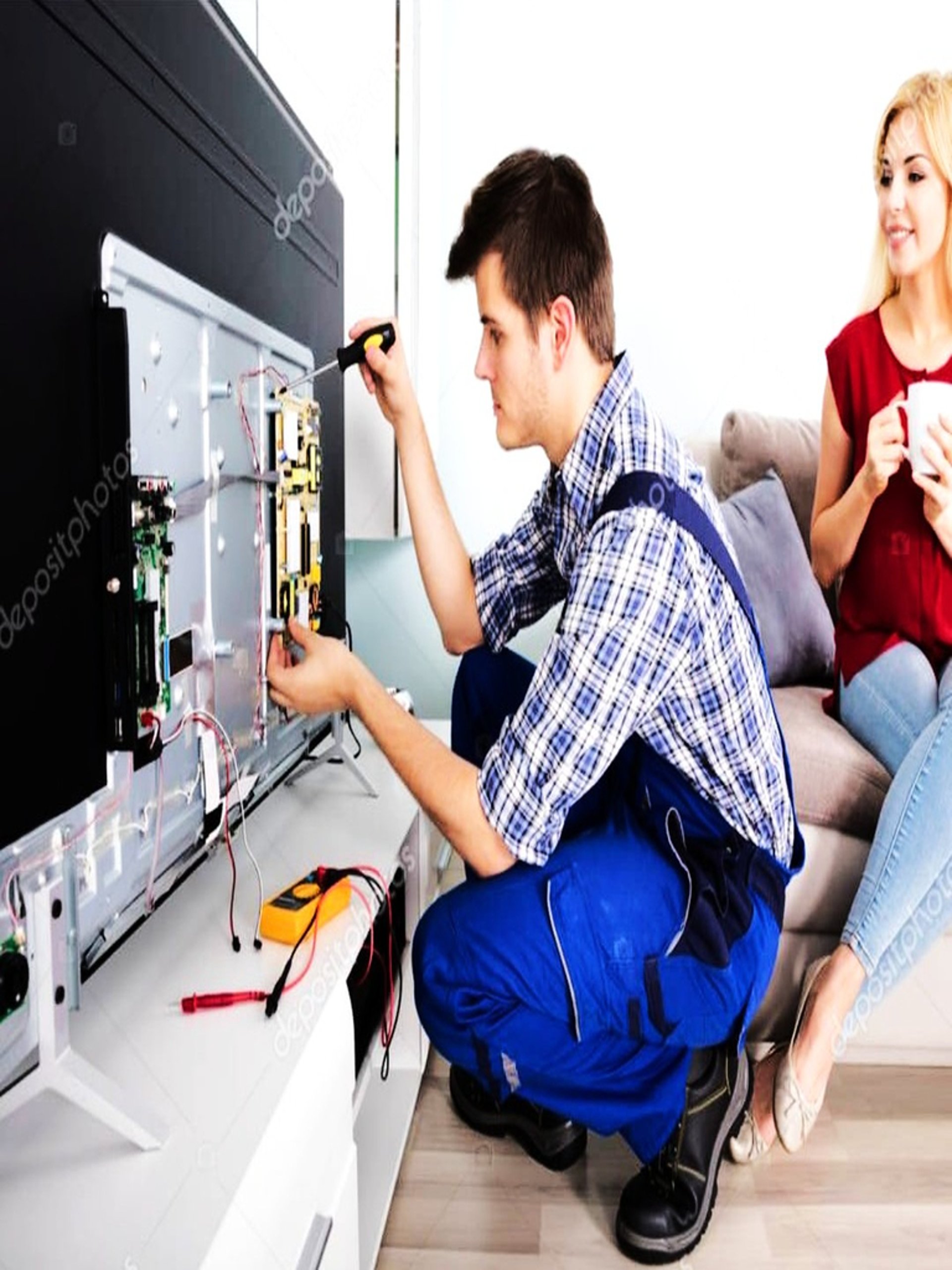 turned-on flat screen television